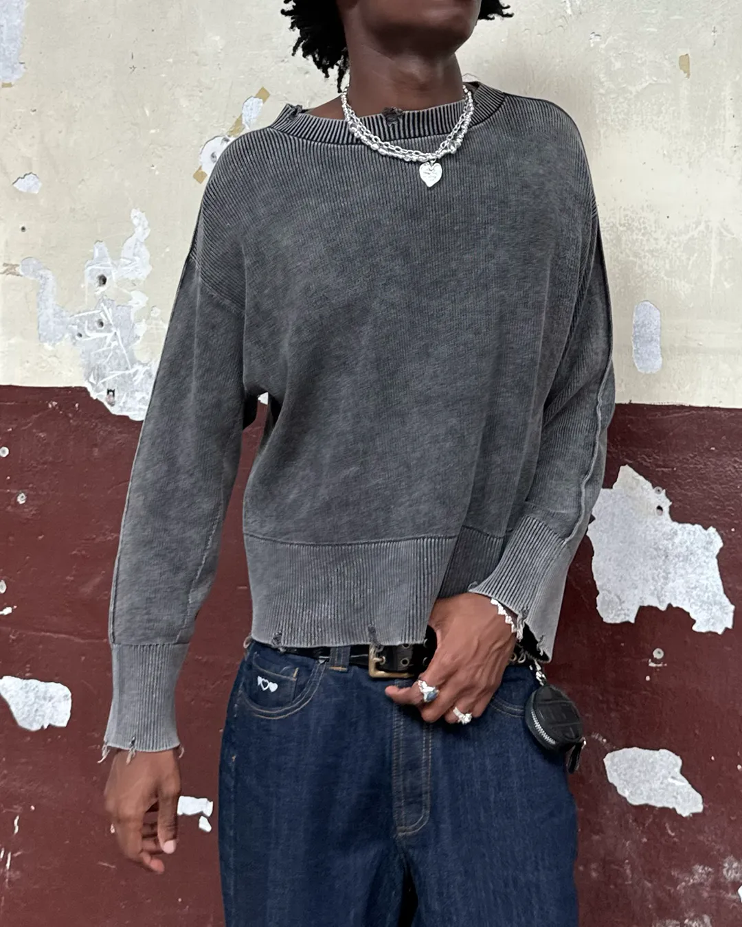 Breathable Mesh Paneling Yearlong Favorite Perfect Cropped Knit Sweater Ash