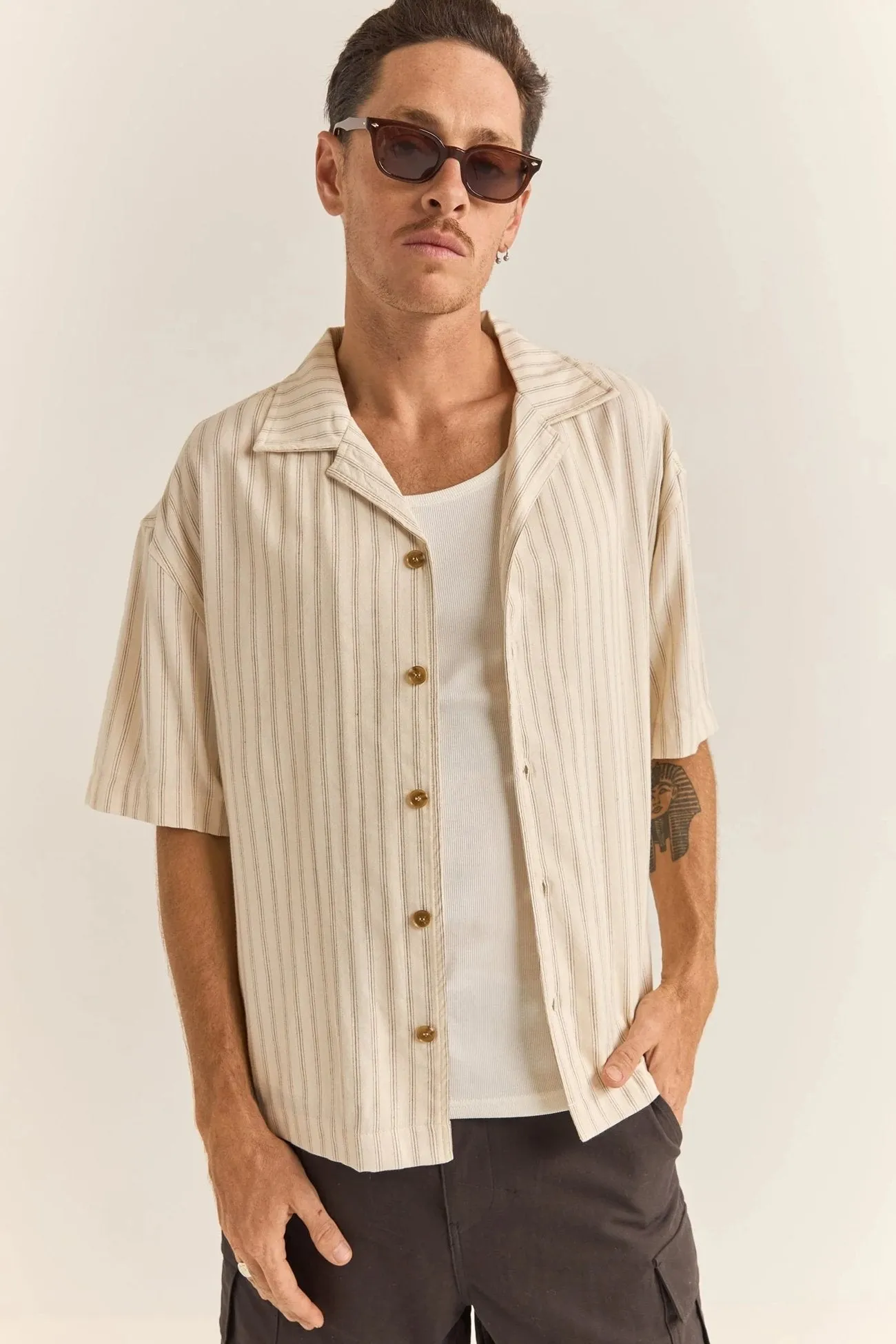 Relaxed Stripe Short Sleeve Shirt Natural Stylish and Cozy harmonious