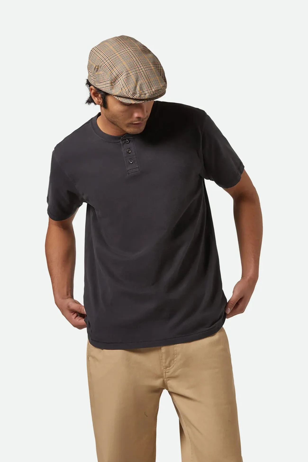 Eco Friendly Fabric Cozy Design Fit Vintage Reserve Short Sleeve Henley Black Sol Wash