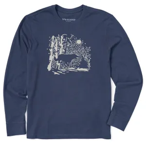 Men's Retro Snowy Woods Wolf Long Sleeve Crusher Tee Minimalist purity Fit for Any Season