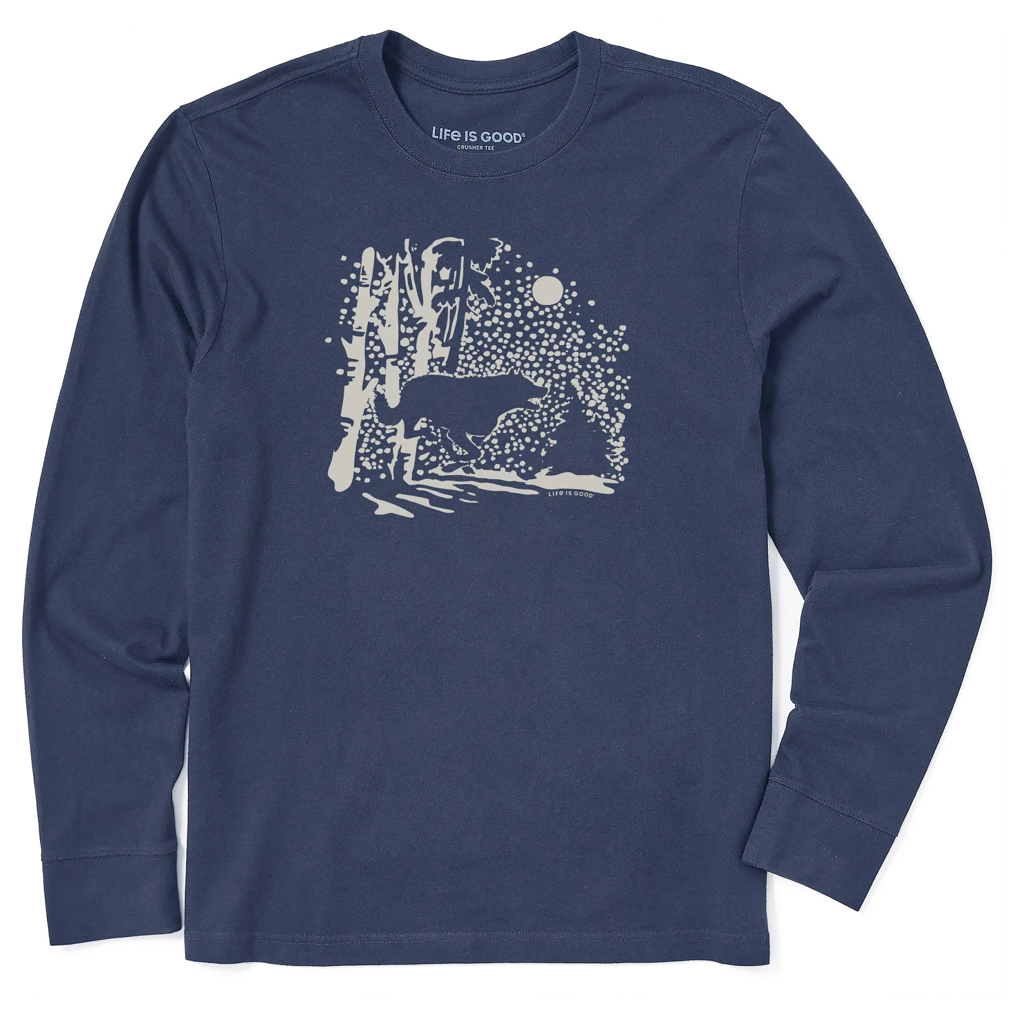 Chilly Style Men's Retro Snowy Woods Wolf Long Sleeve Crusher Tee