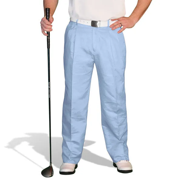 Golf Knickers: Mens 'Par 4' Cotton/Ramie Golf Trousers - Light Blue Warm Layer Premium Quality
