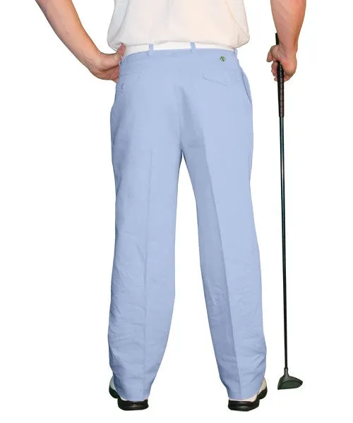 Stylish Waistband Golf Knickers: Mens 'Par 4' Cotton/Ramie Golf Trousers - Light Blue