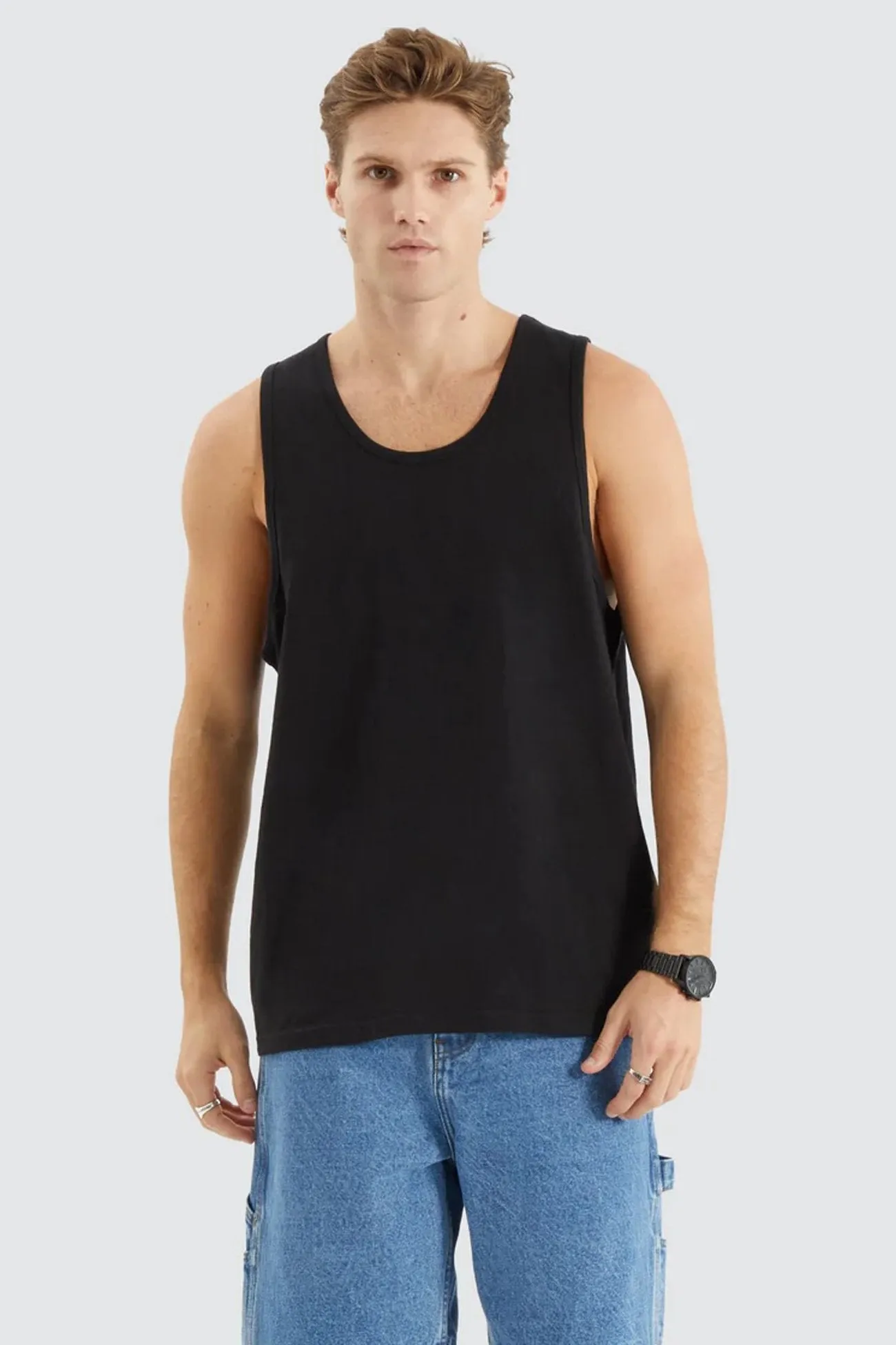 Asheville Relaxed Singlet Jet Black Adjustable drawstring
