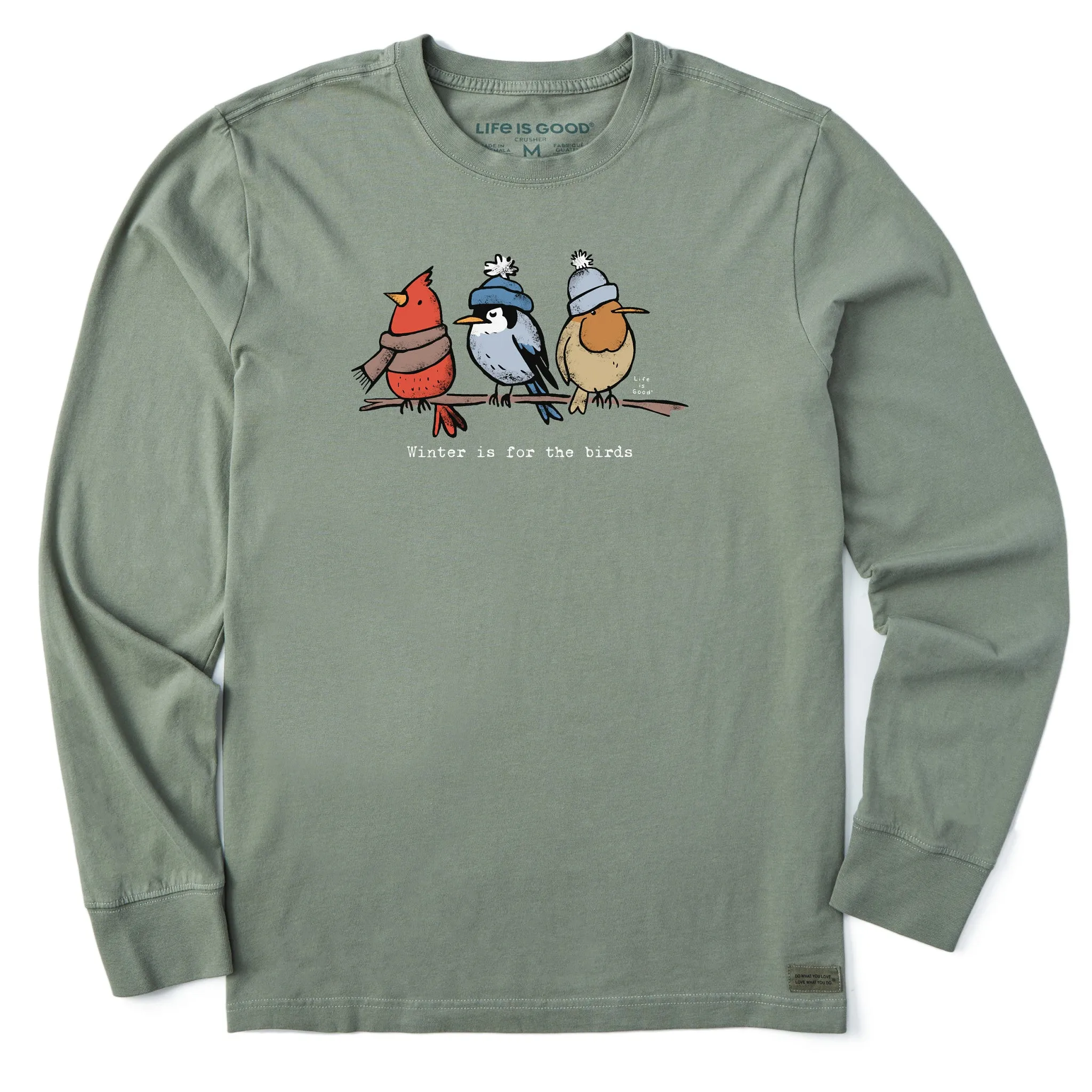 Men's Shady Winter is for the Birds Long Sleeve Crusher Tee Relaxed Fit Cozy Waist