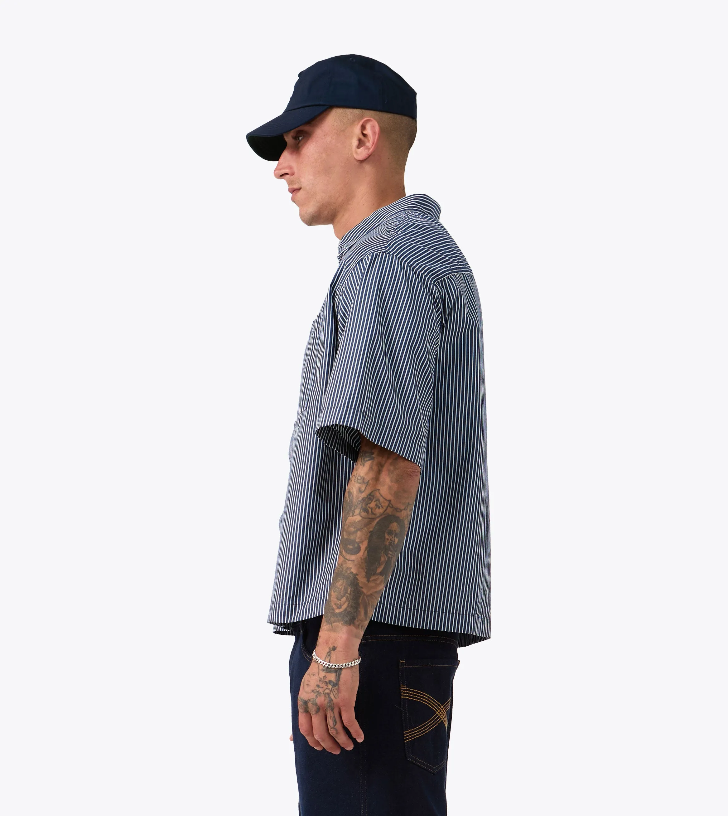 Box Crop Shirt Navy Stripe Gentle Breeze