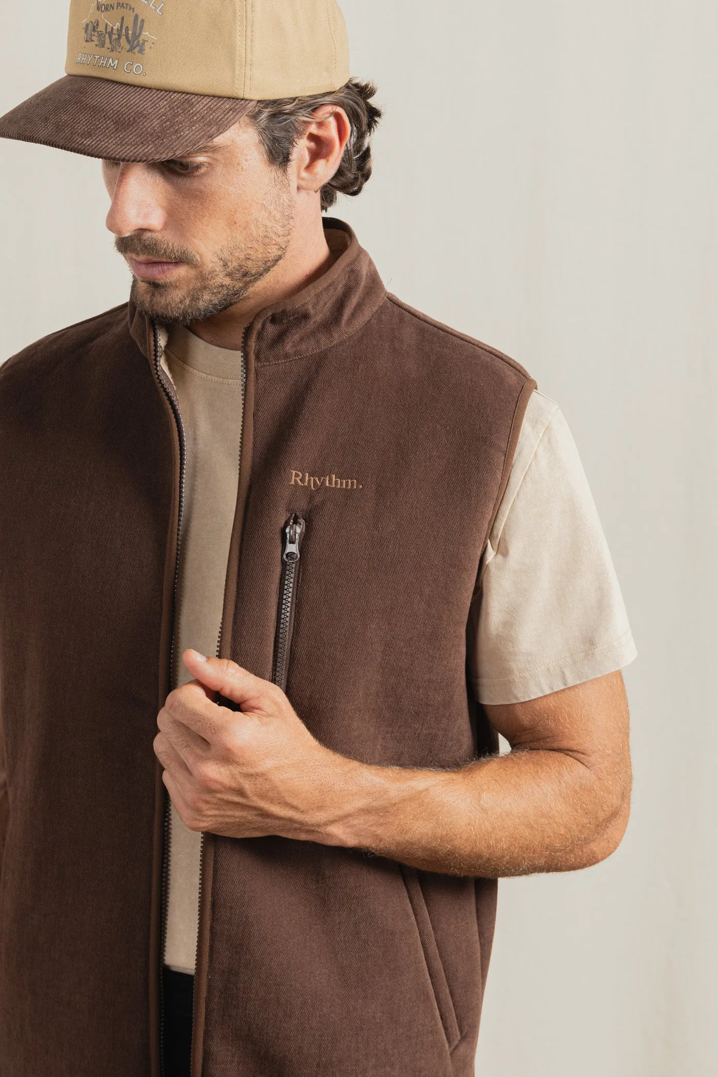 Essential Canvas Vest Tobacco Modern Drop Tail Hem Essential Fit