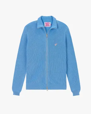 Seam Free Edges Compressed Stitch Shady Zip-Up Knit Cardigan Blue