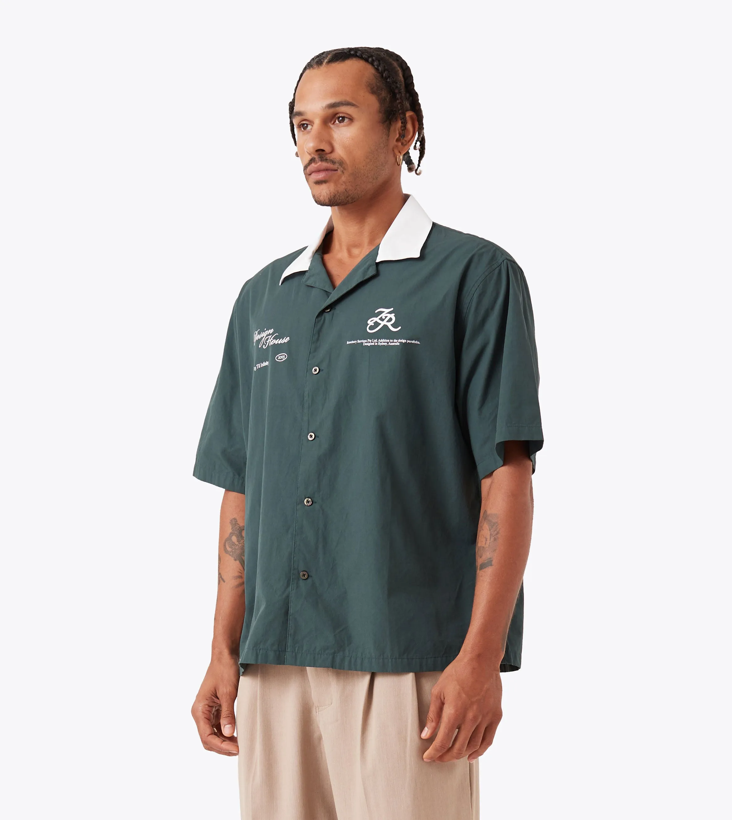 Design House SS Shirt Forest/White Foldable Hem