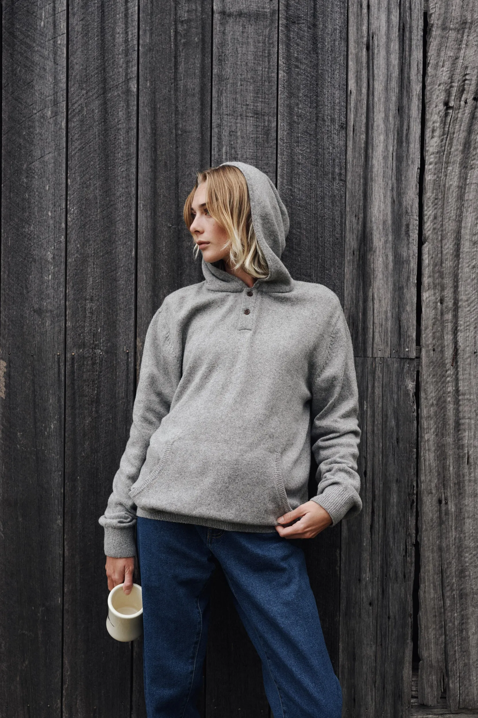 Eco Conscious Manufacturing HAYES HOODED HENLEY SWEATER