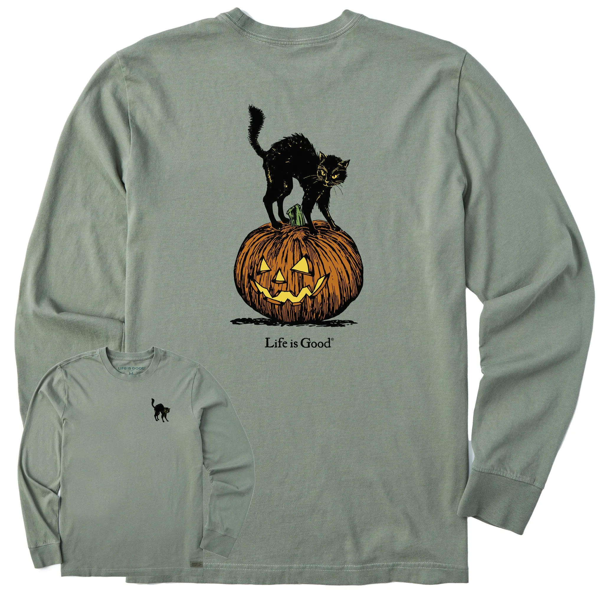 Men's Pumpkin Cat Long Sleeve Crusher Tee Breathable Design Casual everyday wear