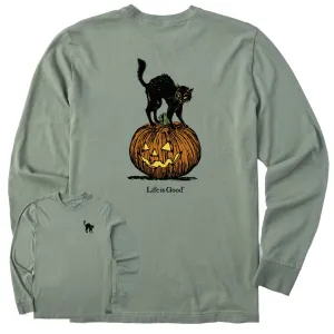 Modern and Soft Men's Pumpkin Cat Long Sleeve Crusher Tee