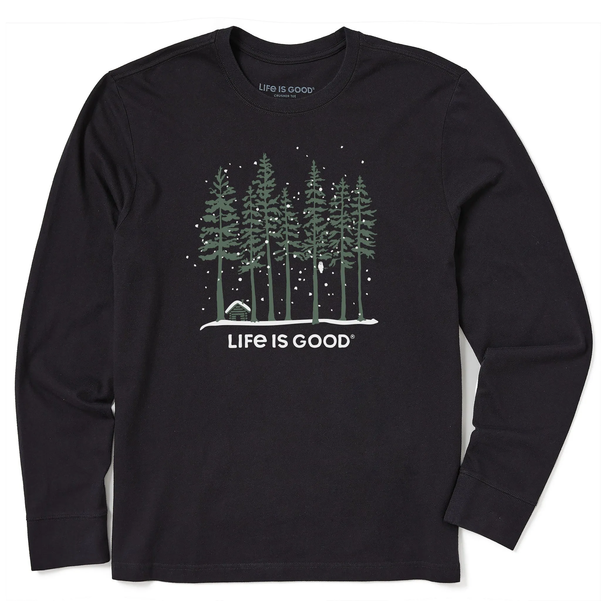 Garment Washed Texture Light and Breezy Men's Snowy Owl Tall Pines Long Sleeve Crusher Tee