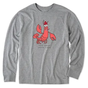 Men's Here Comes Santa Claws Lobster Long Sleeve Crusher Tee Drip Dry Fabric stain resistant coating