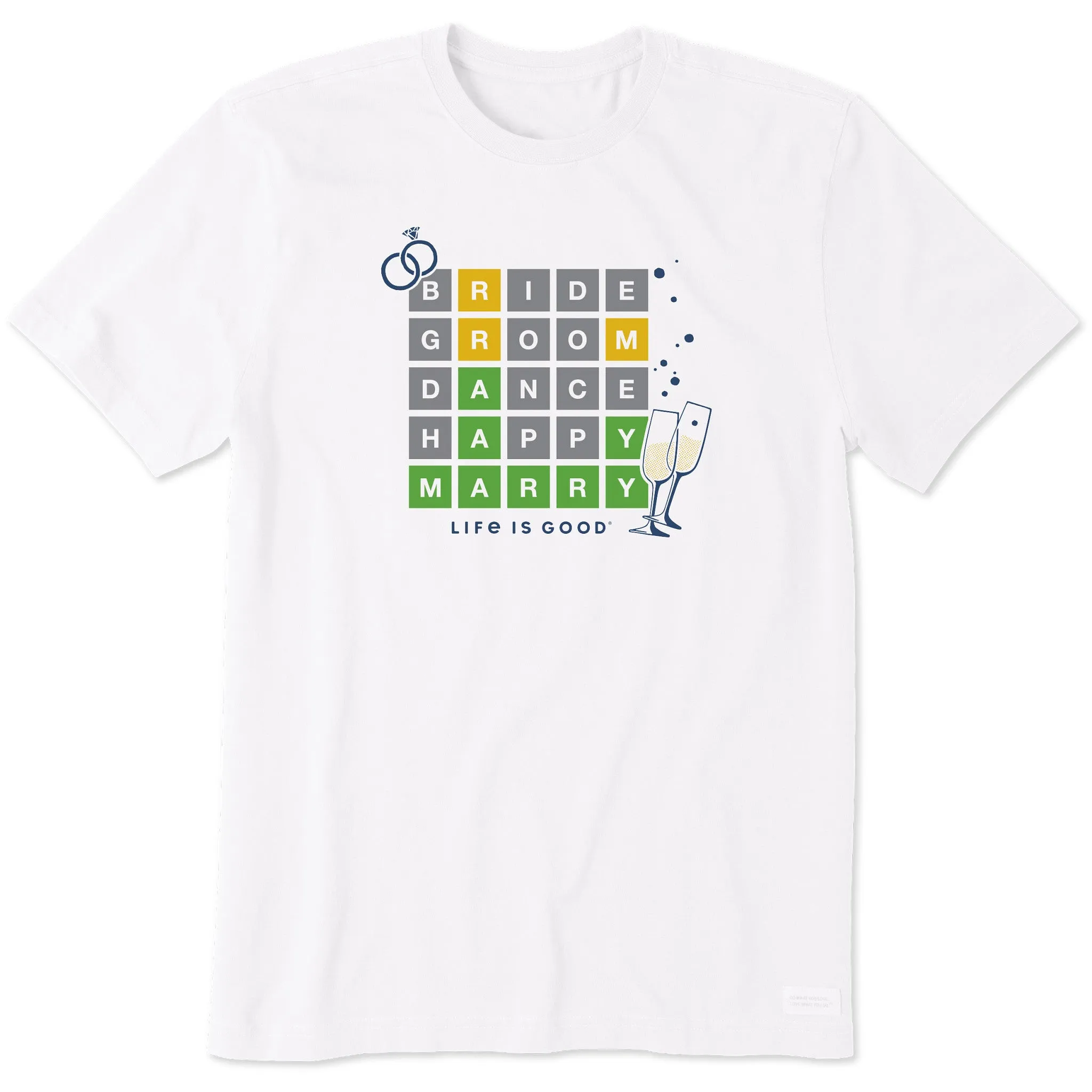 Fade Resistant Dye Layered Neckline Men's Wedding Words Short Sleeve Crusher Tee