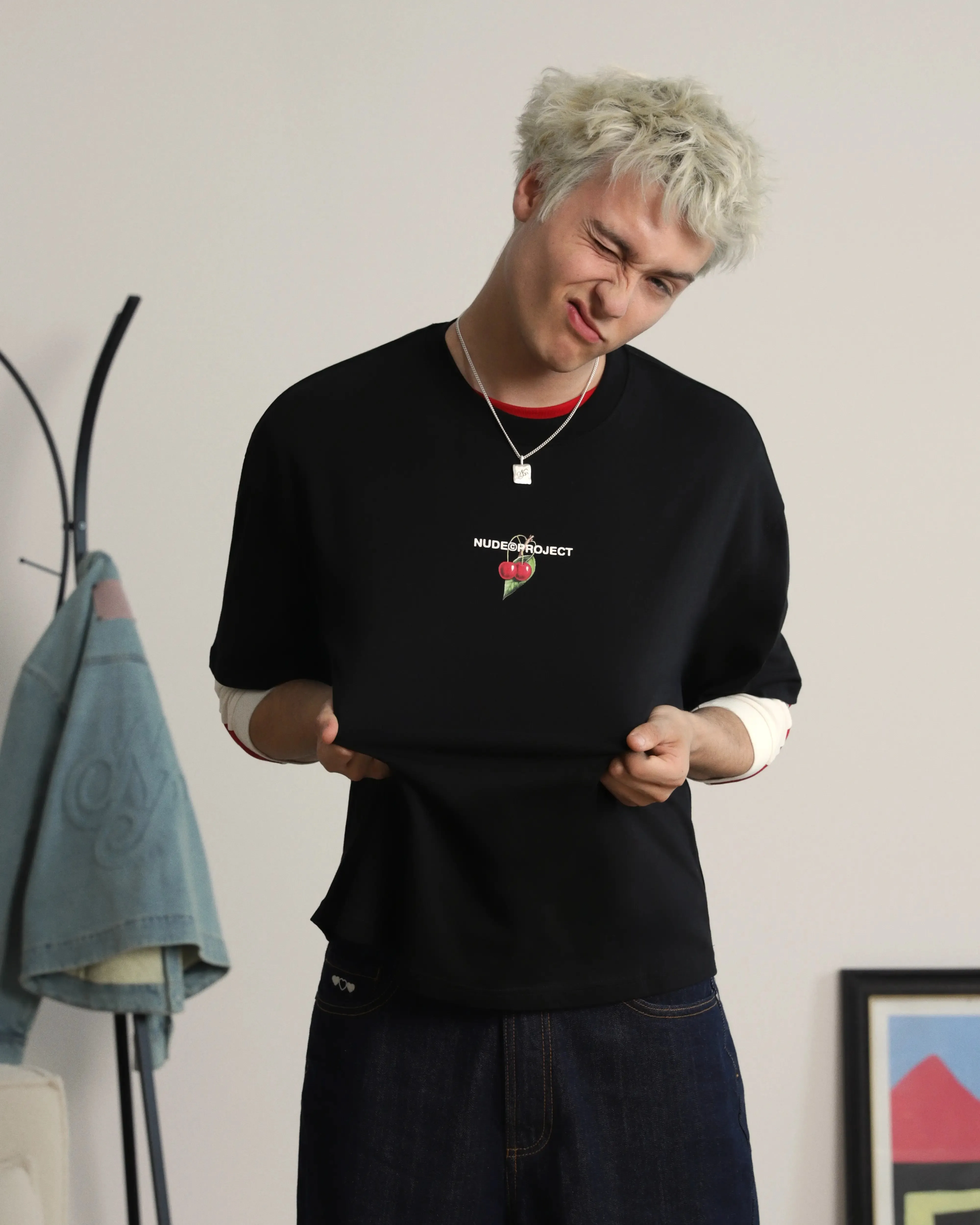 Vintage Wash Effect Cozy Wardrobe Locally Hated Cherry Tee Black