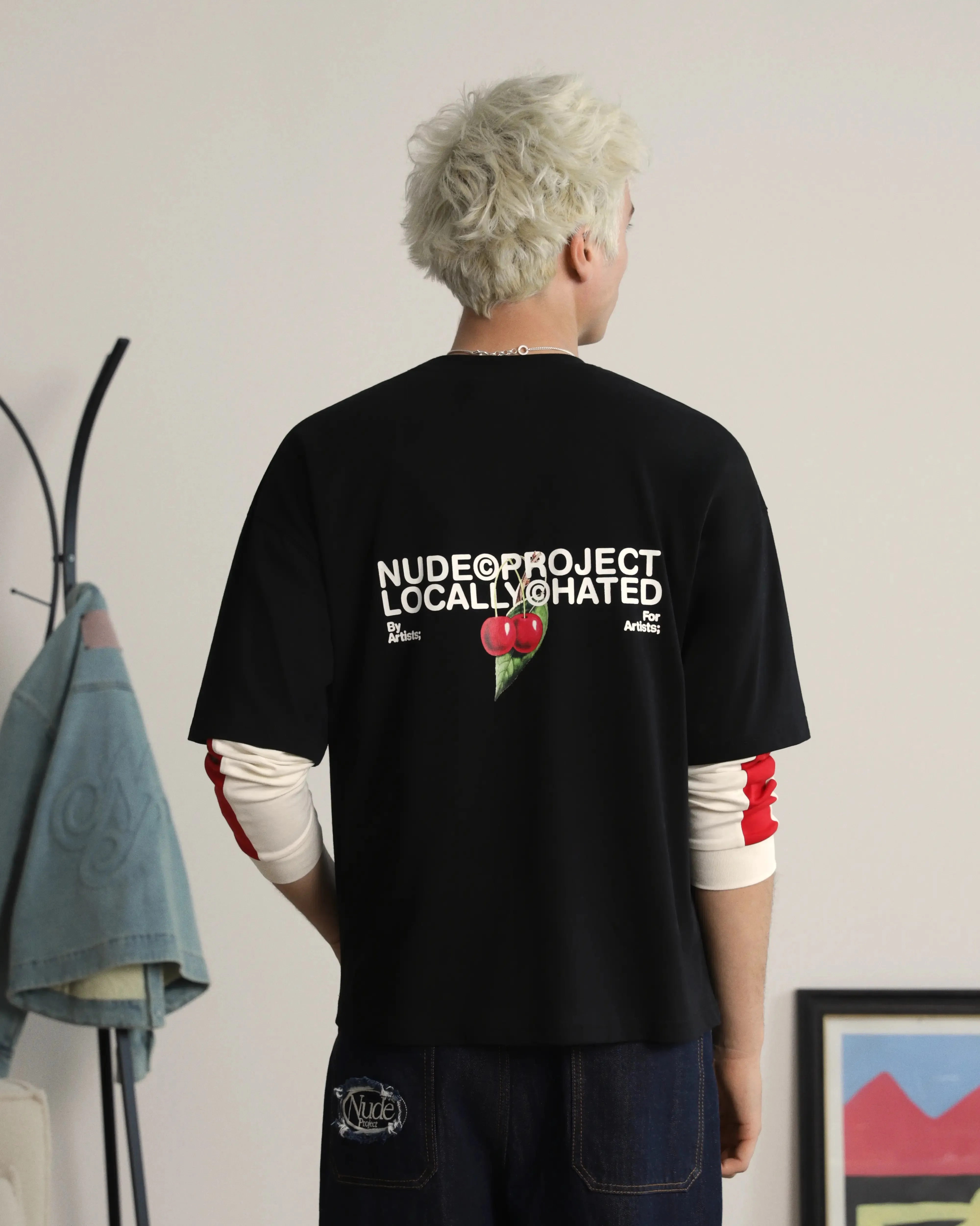 Slim Waistband Locally Hated Cherry Tee Black