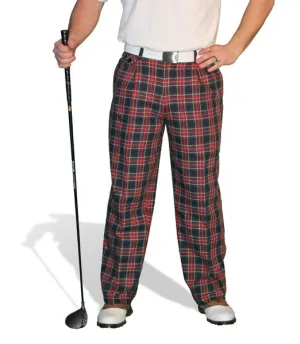 Contrast Trim Comfy Fit Golf Knickers: Mens 'Par 5' Cotton/Ramie Plaid Golf Trousers - Navy Stewart