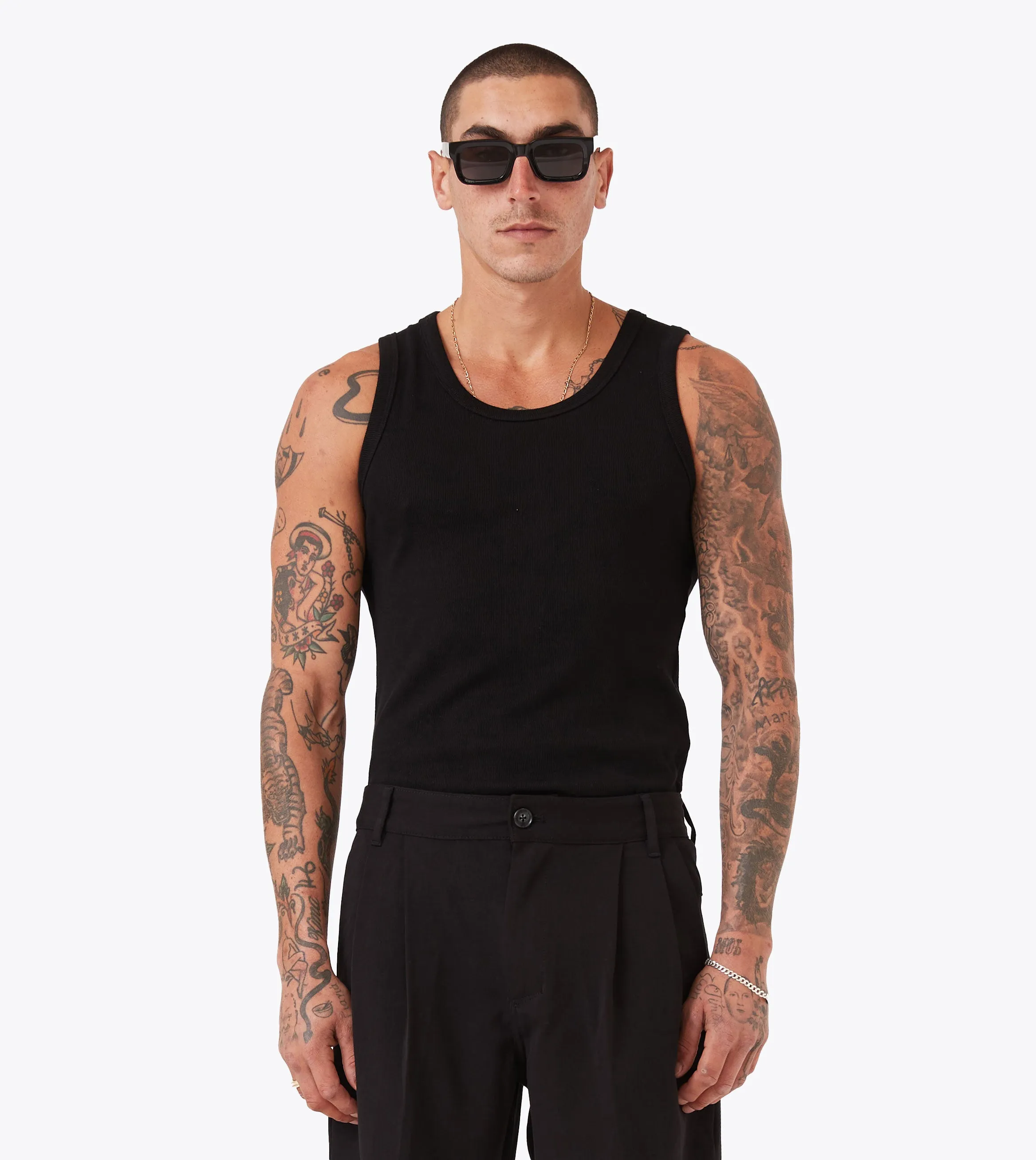 Rib Tank Black Chic And Comfortable OdorResistant