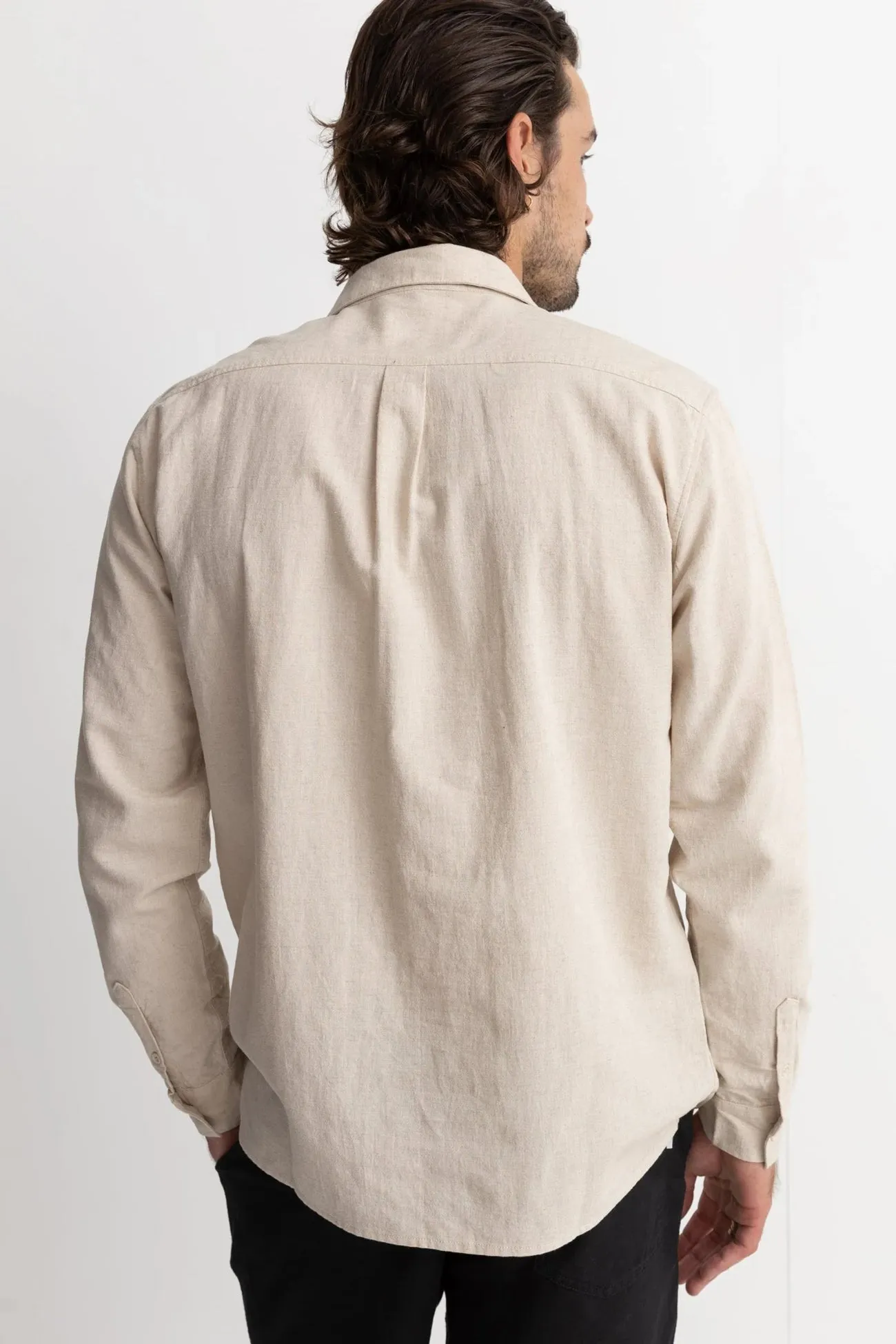 Classic Linen Long Sleeve Shirt Sand Cozy Waist Versatile Option