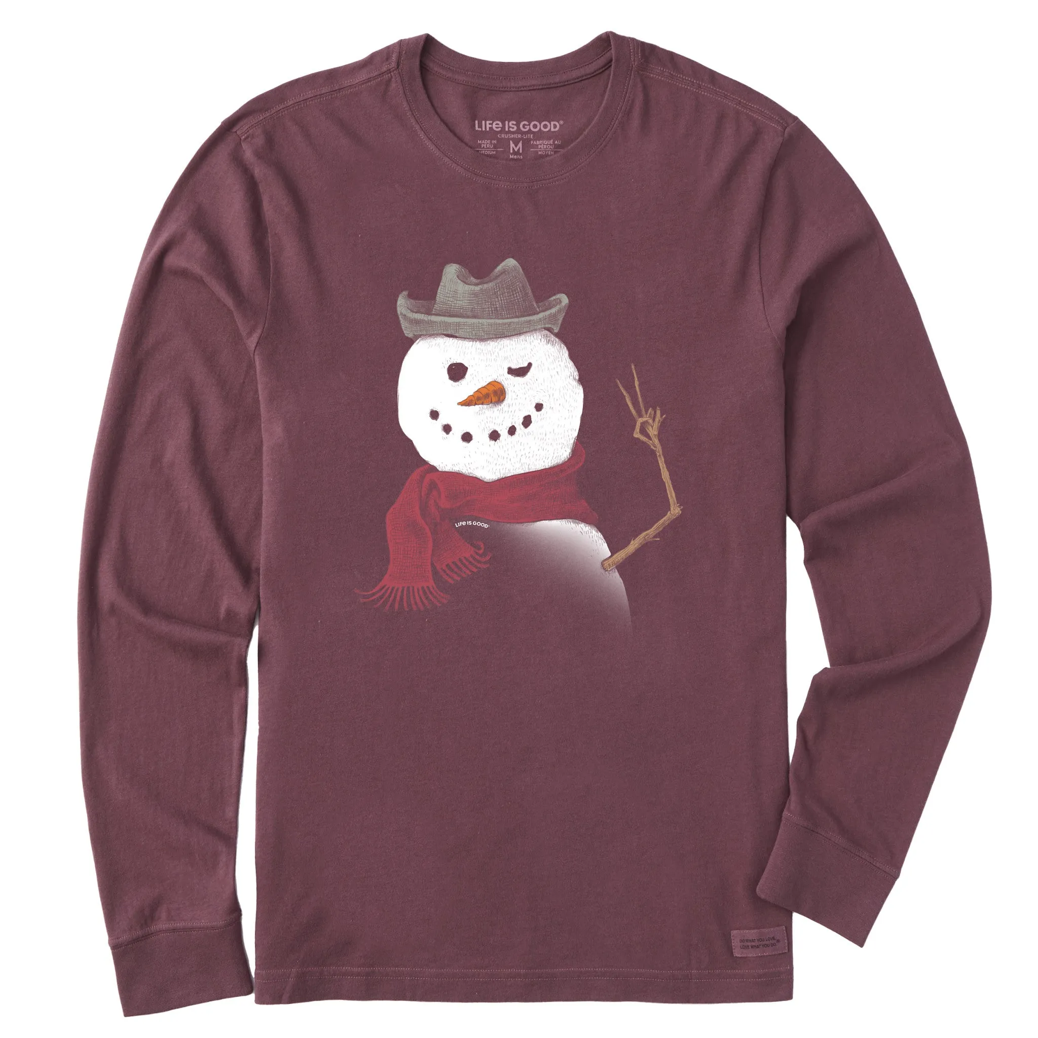 Layer Ready Fit Flexible Comfort Men's Snowman Peace Sign Long Sleeve Crusher Tee