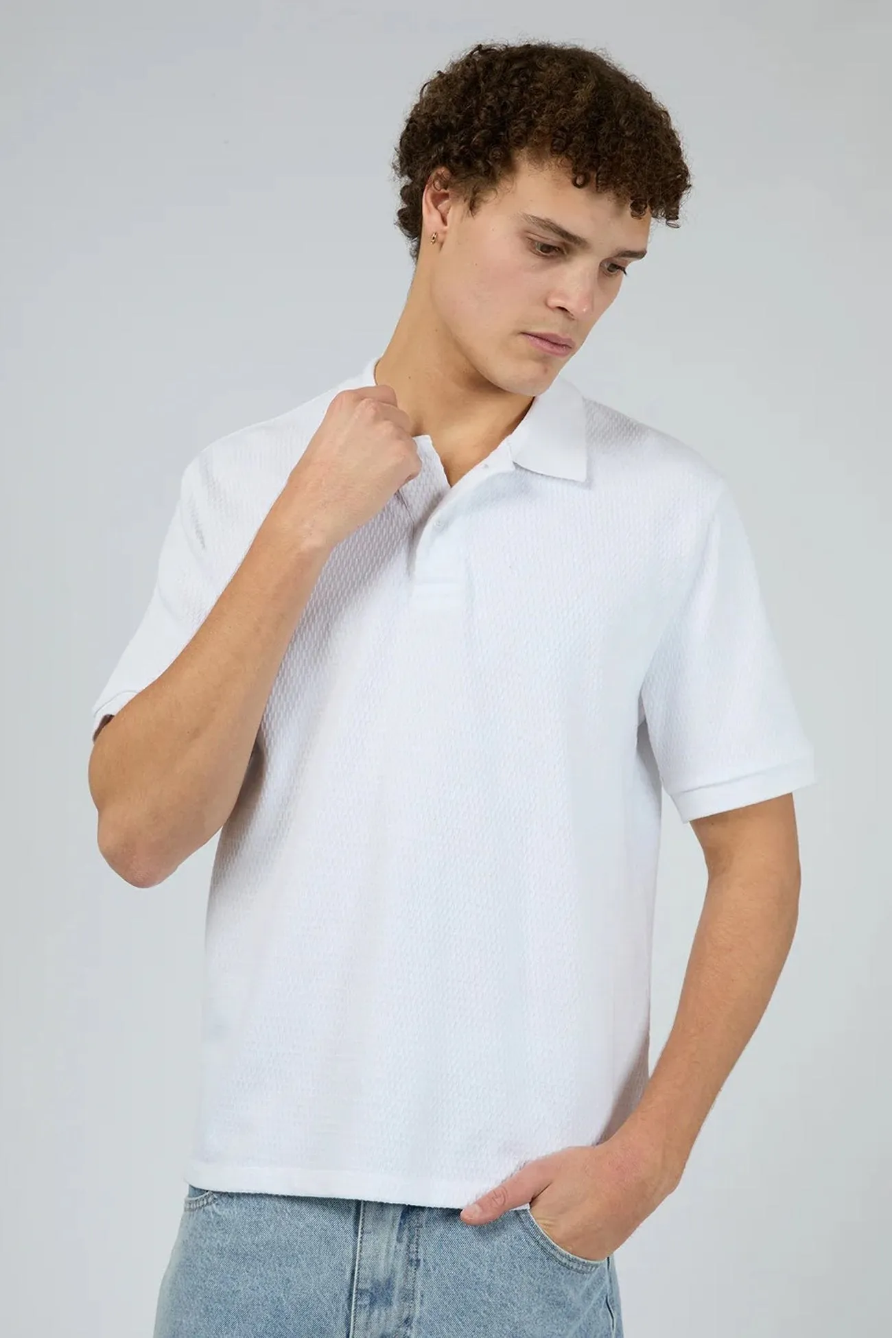 Comfortable Design Sport Layer Fit Waffle Polo White