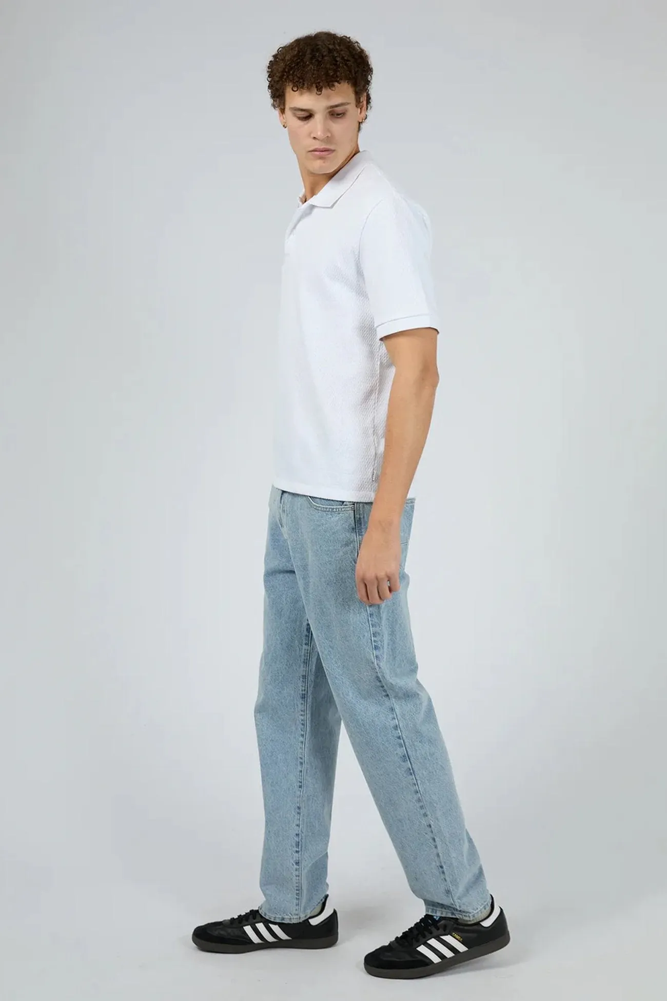 Waffle Polo White Minimal Comfort Wear Neutral Color