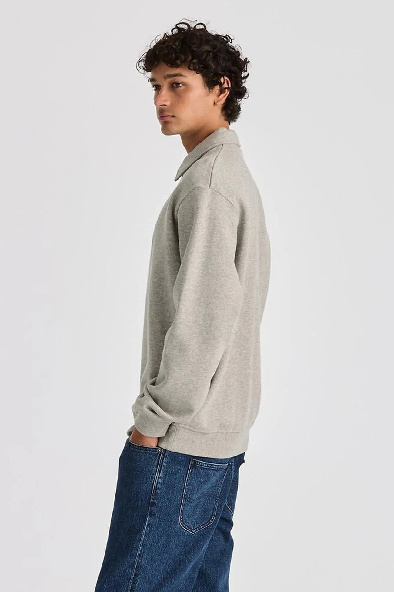Movement Friendly Wide Glow Collar Fleece Sweat Grey Marle