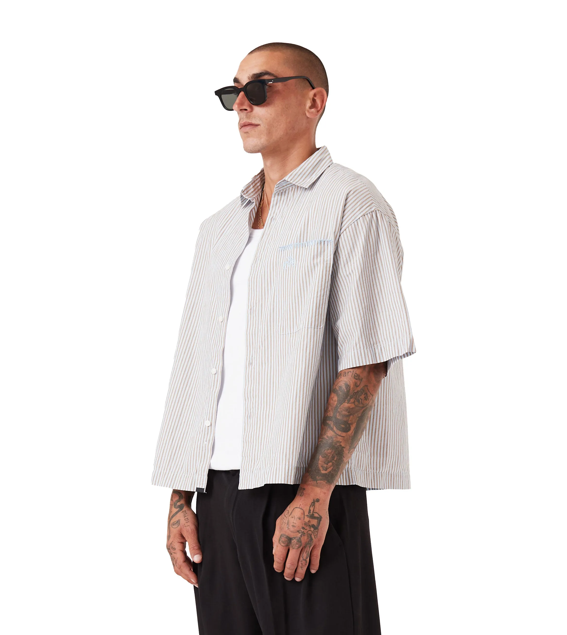 Box Crop Shirt Brown/Sky Blue CrossBackStructure