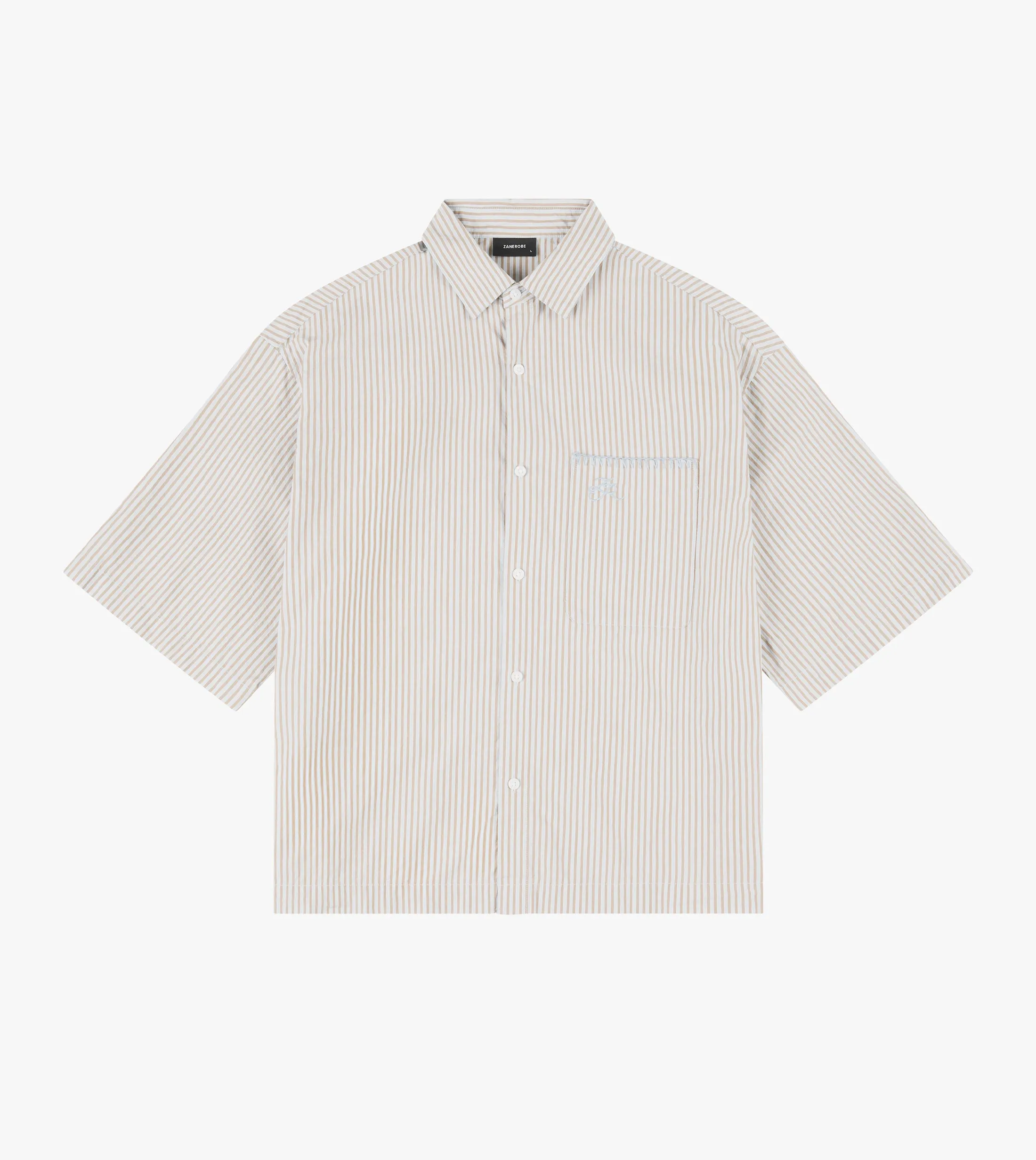 Serene Ease TensionAdjustedWaistband Box Crop Shirt Brown/Sky Blue