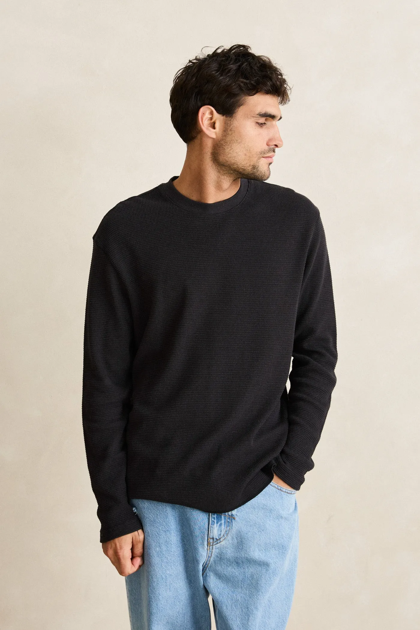 Thermal Insulation NoSnag Surface Classic Waffle Knit Vintage Black