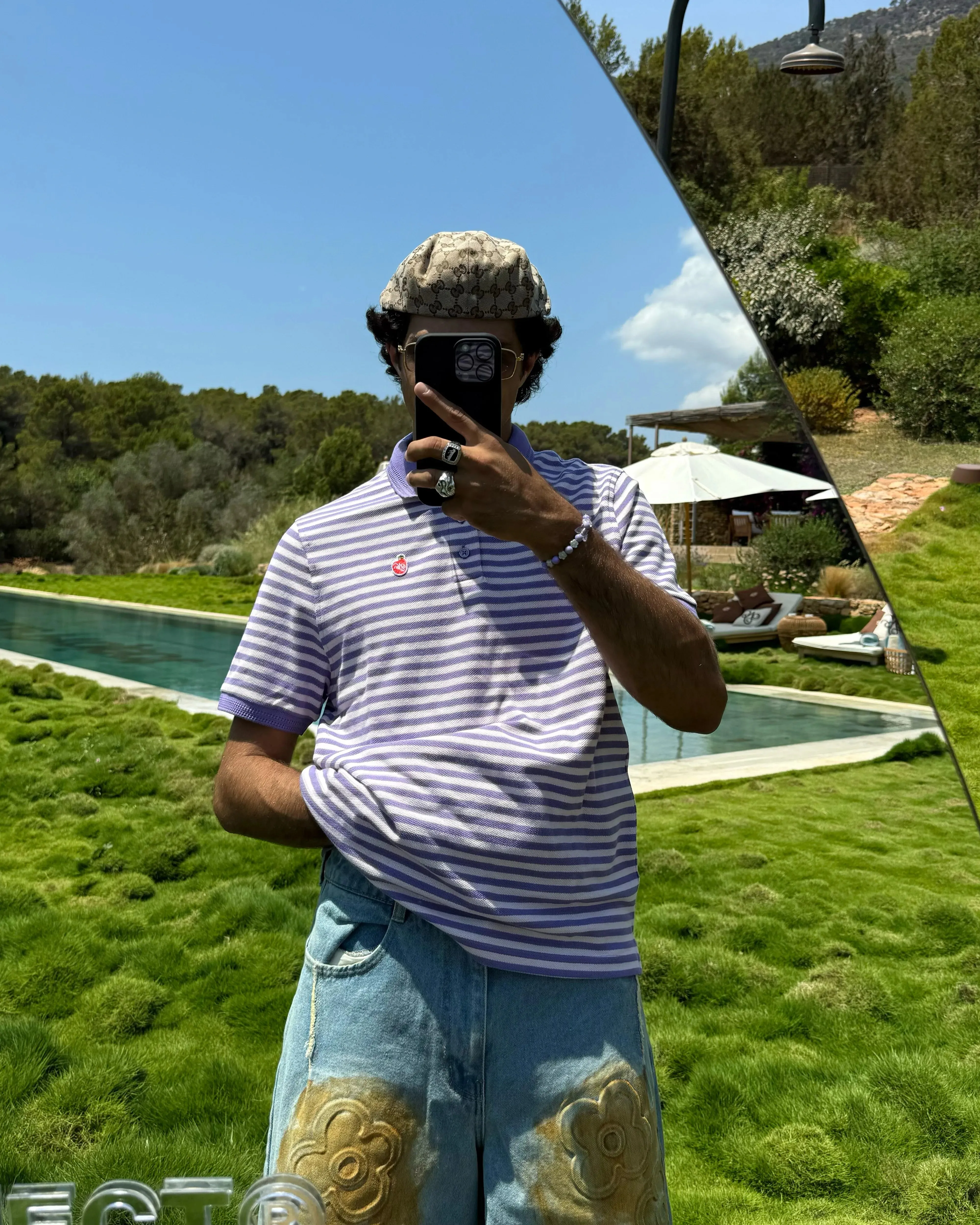 Elegant Pants Apple Crew Stripes Polo Purple