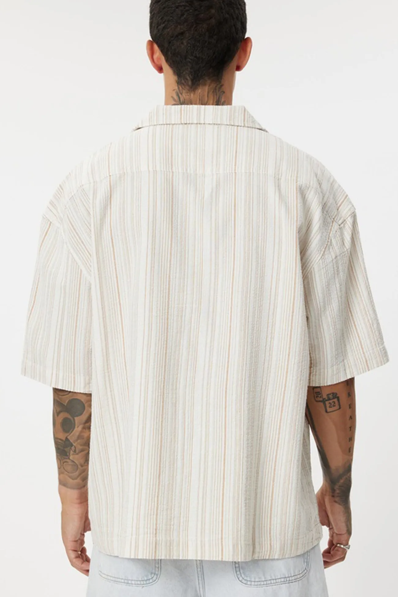 Benny Relaxed Stripe Short Sleeve Shirt Cream Street Style Trend