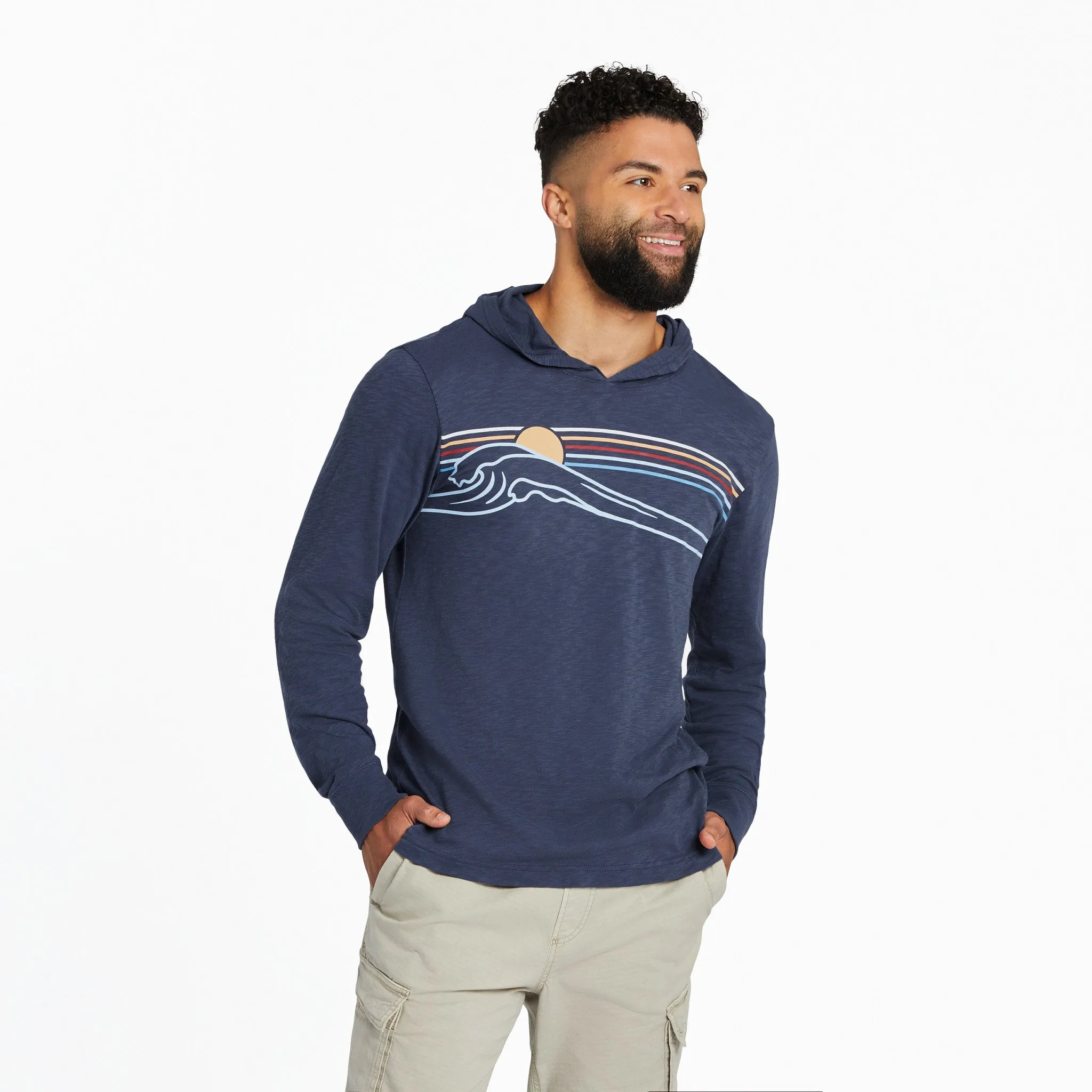 Casual Comfort Design Men's Wave Stripe Textured Slub Hoodie