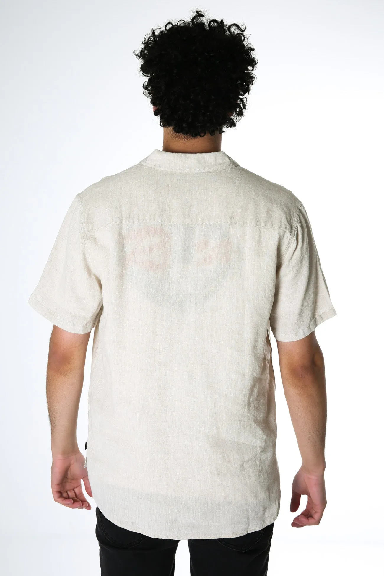 Abrasion resistant Curved Hem Linen Short Sleeve Shirt Natural