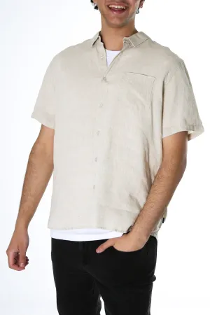 Linen Short Sleeve Shirt Natural High Durability Weave All-Season Comfort