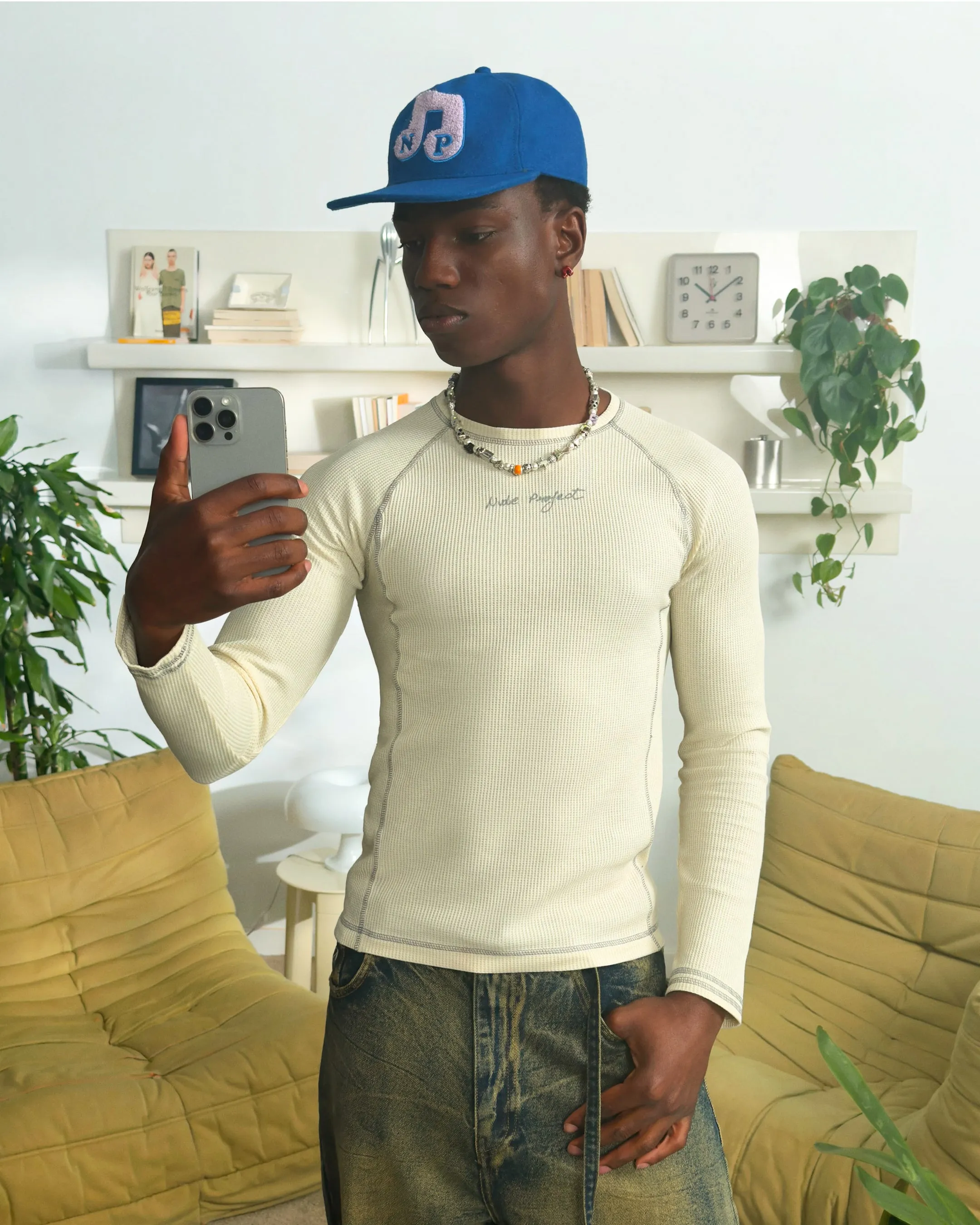 Stretch Jersey Knit Waffle Long-Sleeve Tee 2 Pack Marshmallow/Black