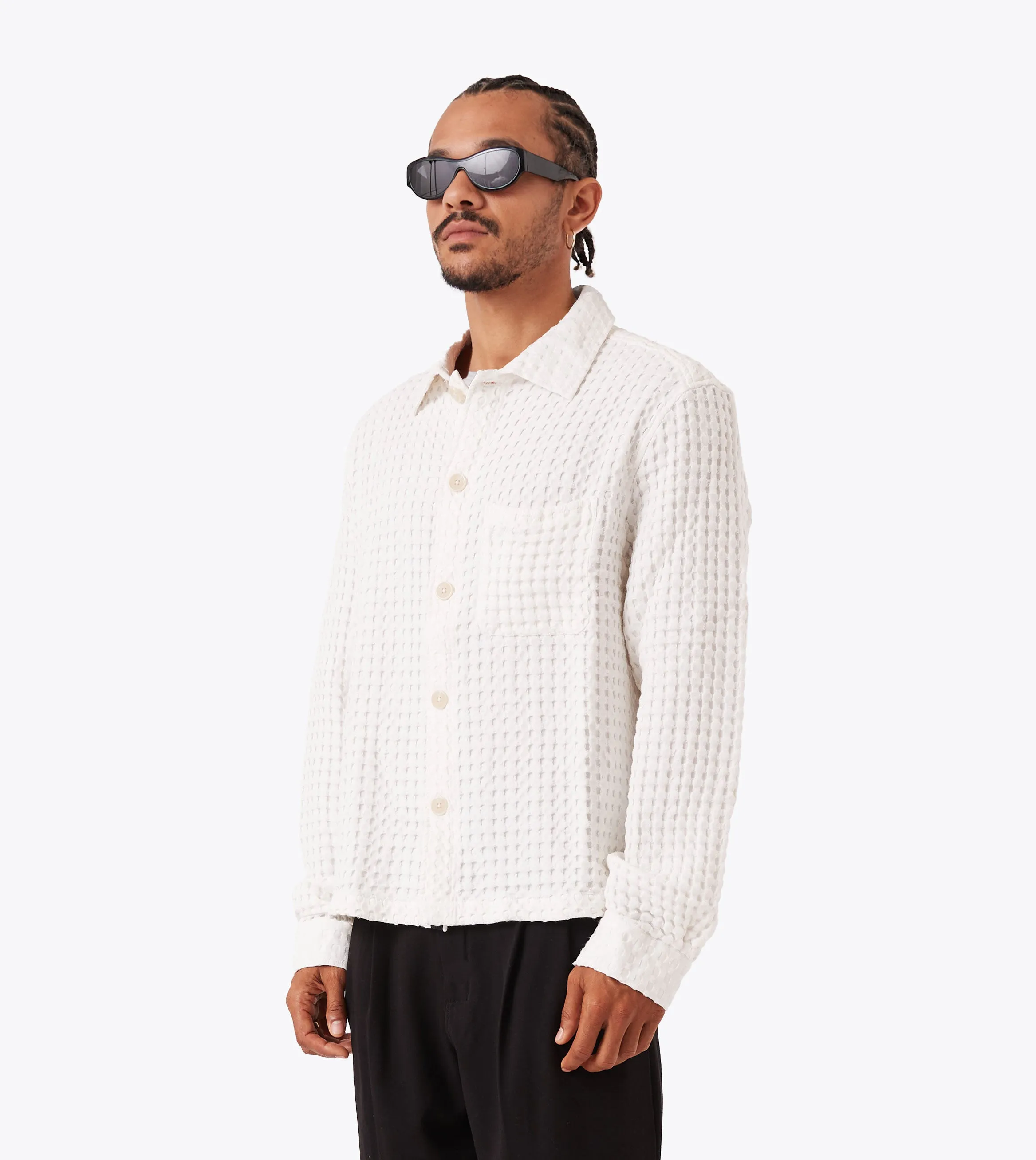 CompactPackability Semi Formal Stitched Waffle Shirt Vintage White