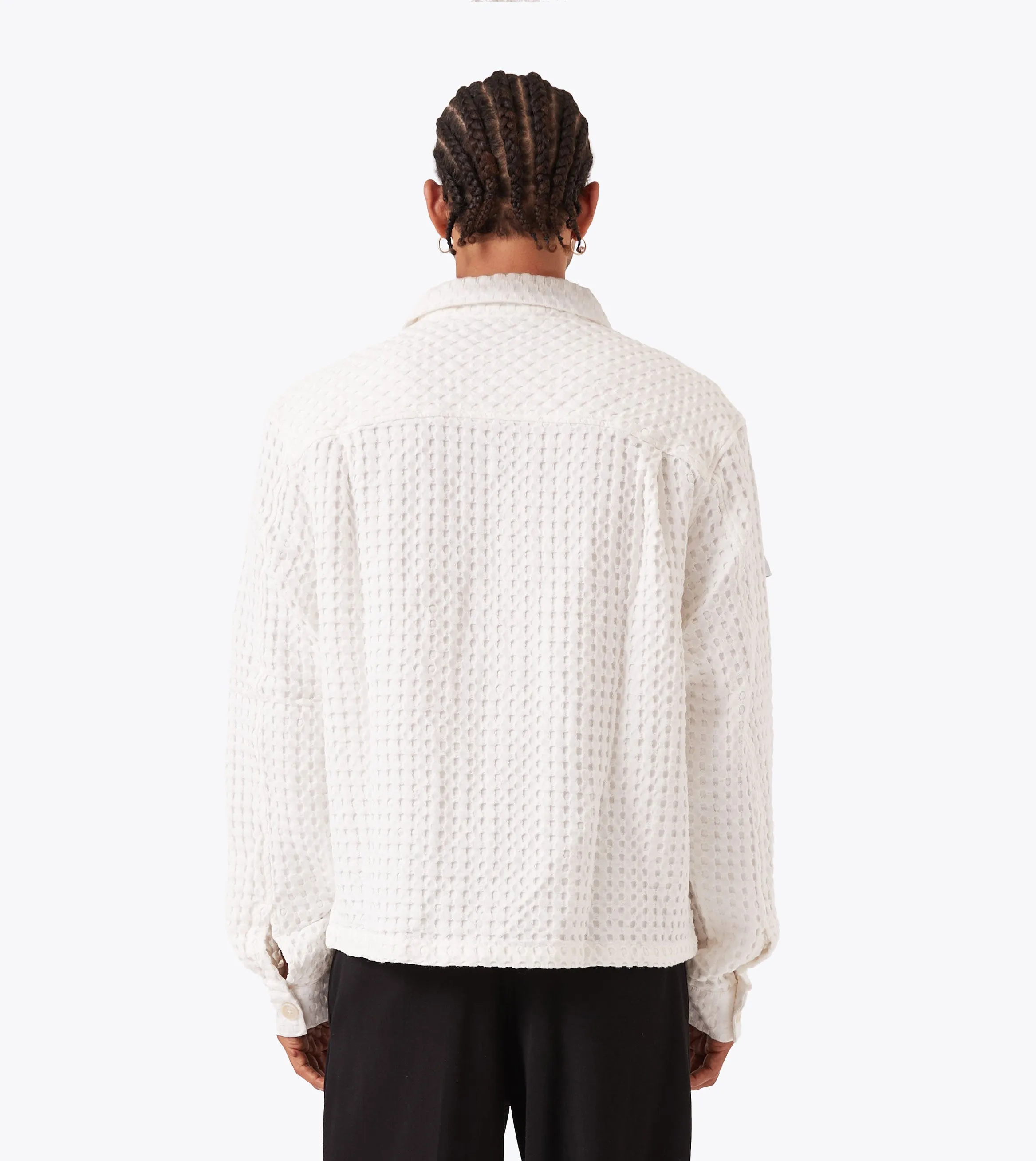 Comfortable Style Stitched Waffle Shirt Vintage White