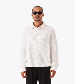 Stitched Waffle Shirt Vintage White HighCollared Design Casual Vibe