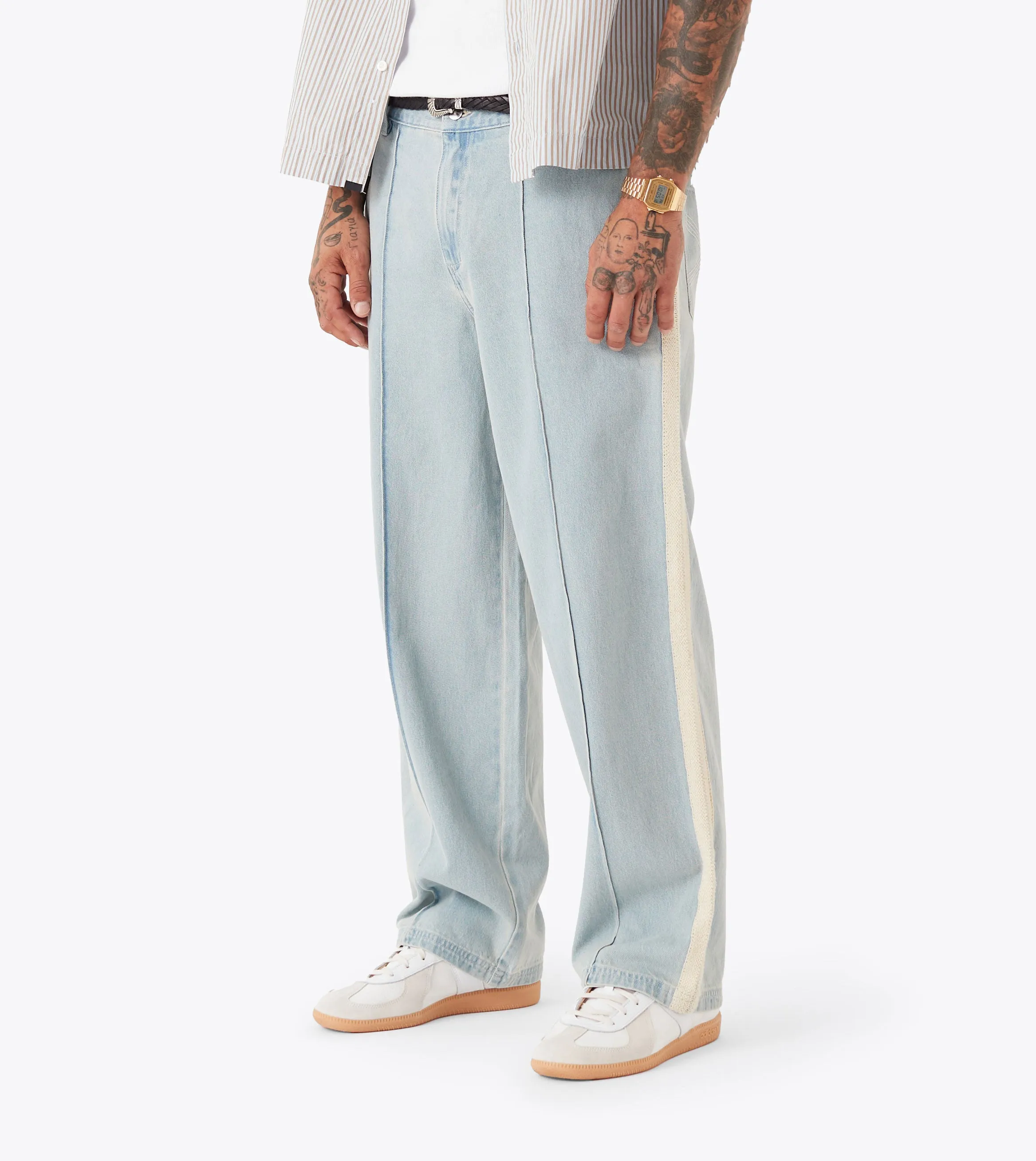 Stitched Pintuck Denim Pant LT Blue Casual Comfort Layers