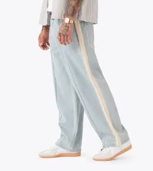 NonRestrictiveCut Sleek Waist Stitched Pintuck Denim Pant LT Blue