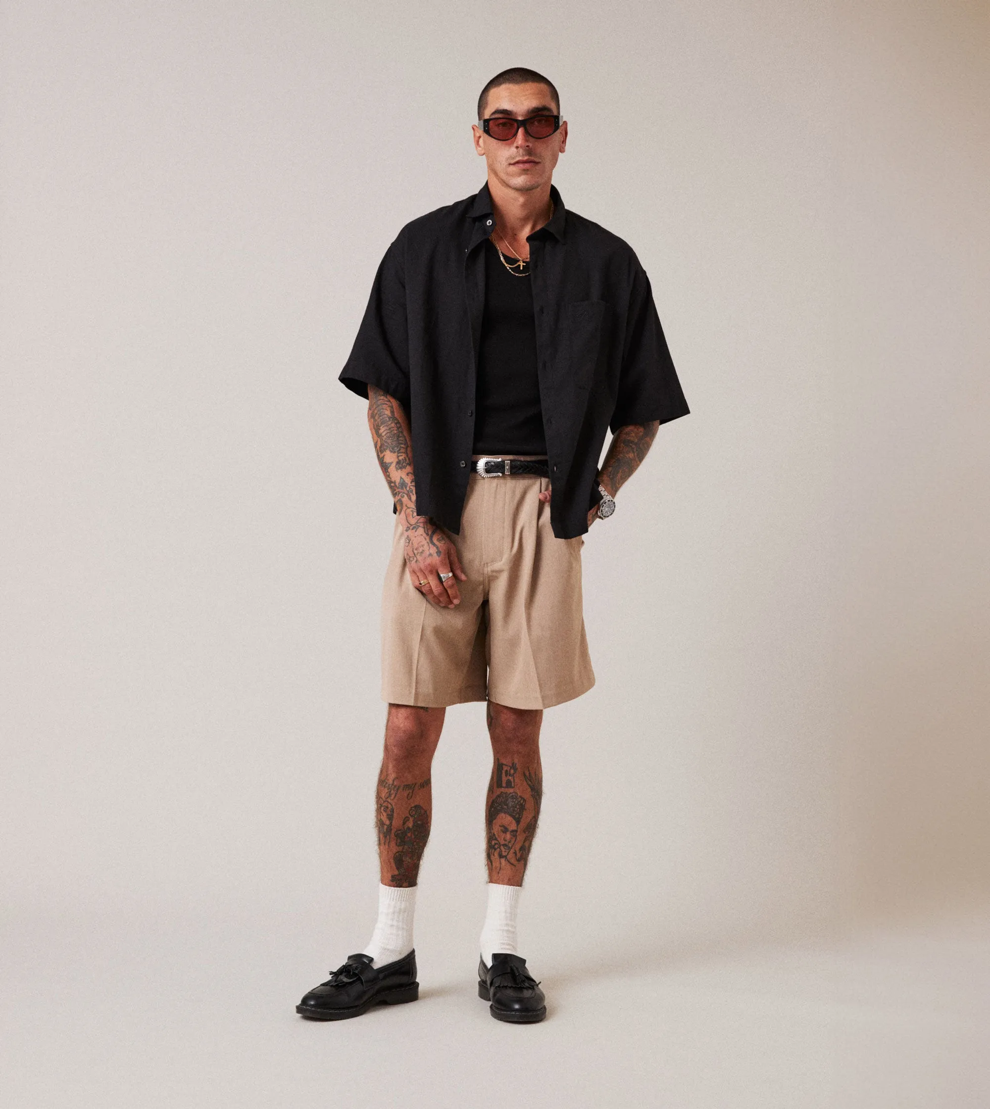 Herringbone Flow Short Beige dungarees