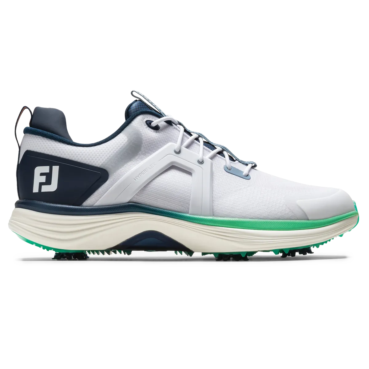 Agility Grip Anti Slip Outsole FootJoy Men's Hyperflex Golf Shoe- White/Navy/Green