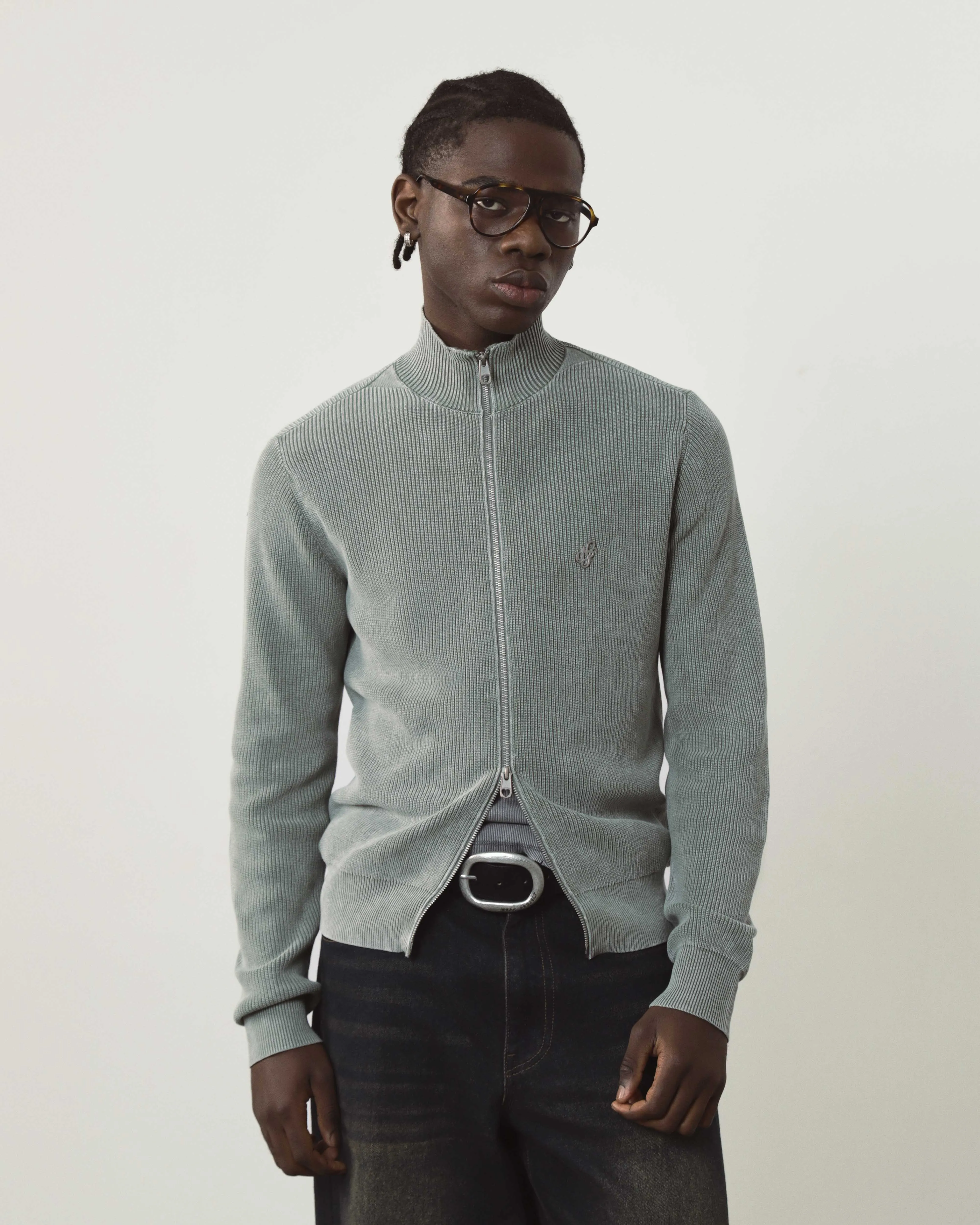 Shady Zip-Up Knit Cardigan Green Anti Static Finish