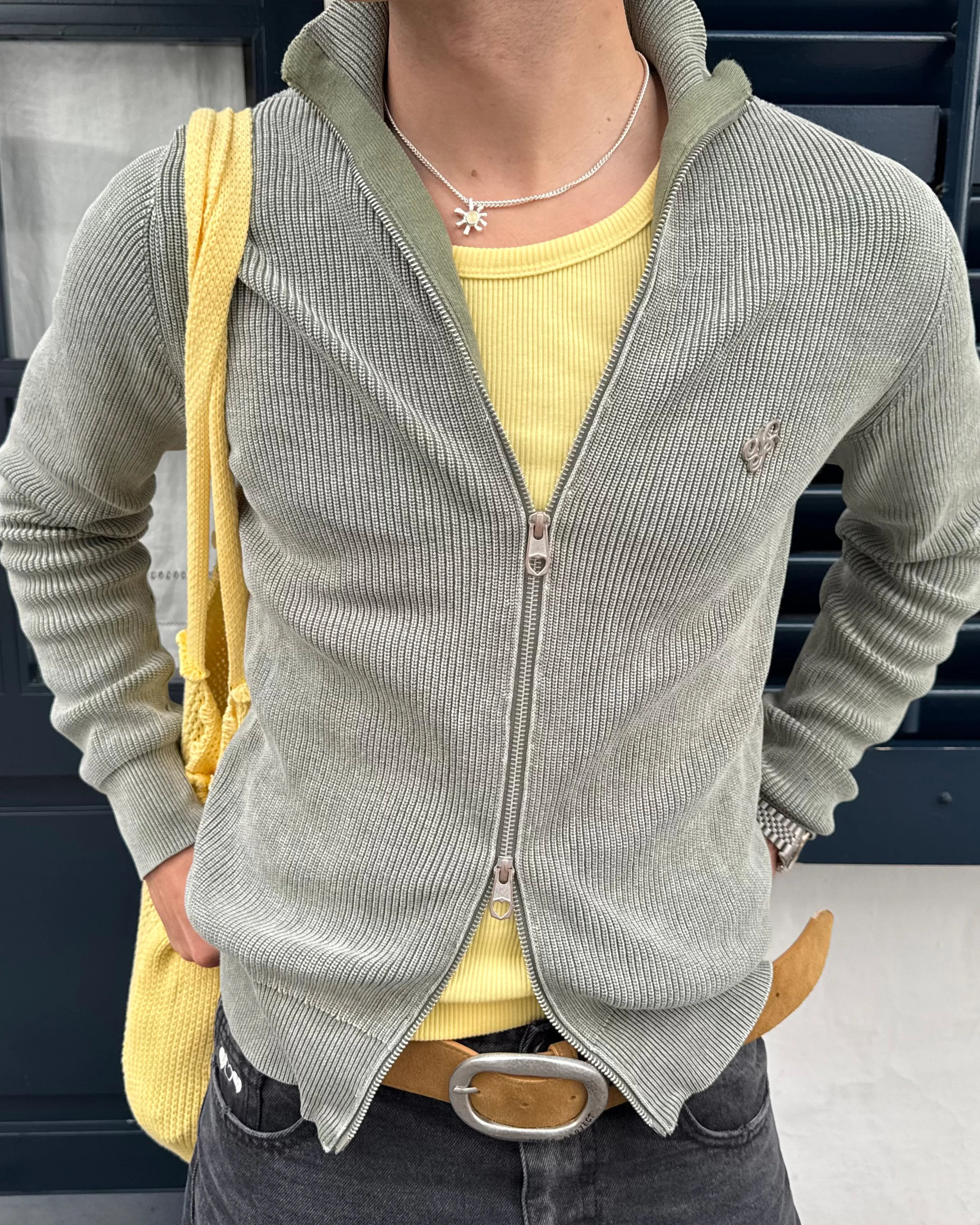 Shady Zip-Up Knit Cardigan Green Chic Comforted