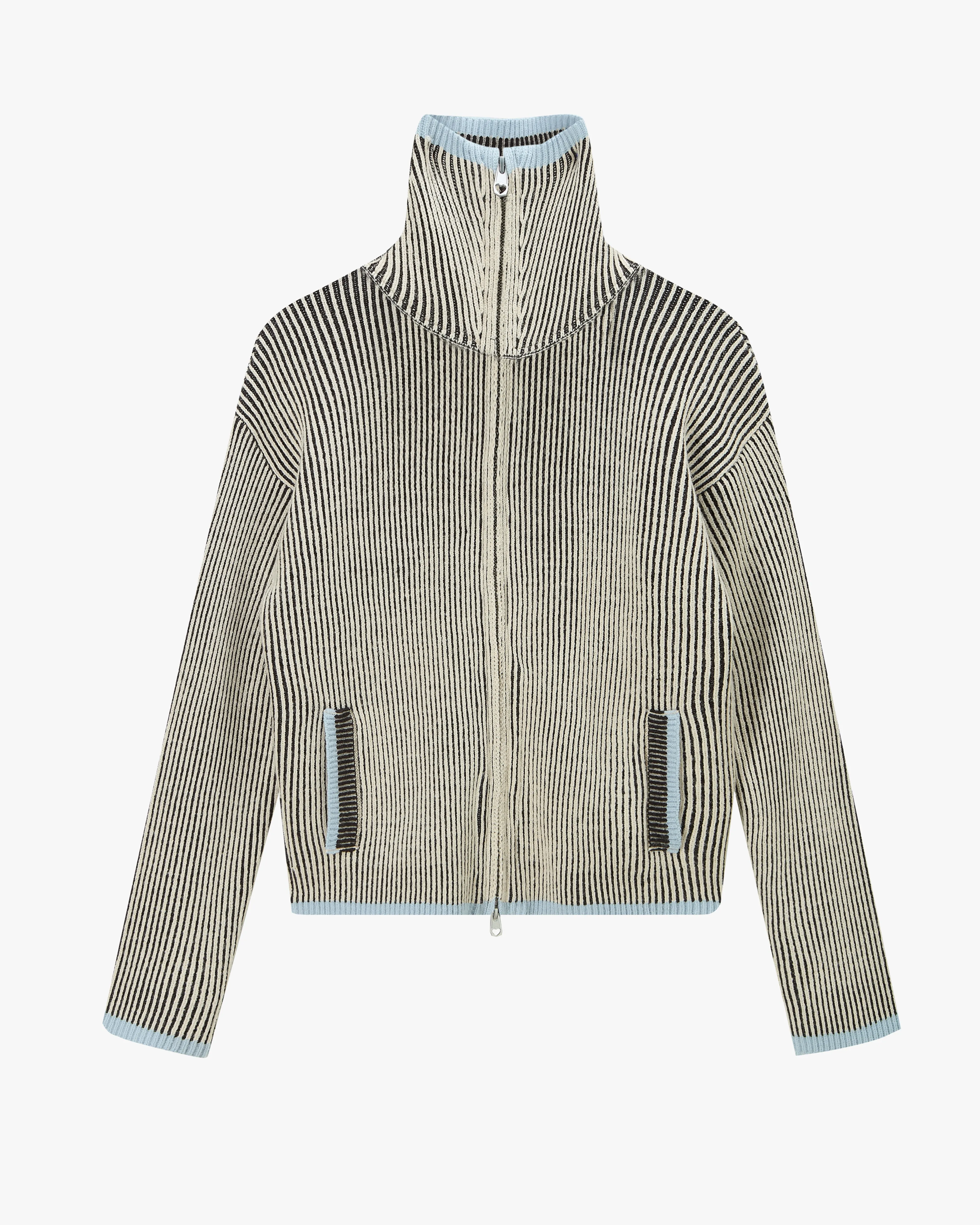 Breathable Mesh Paneling Base Layer Classy Zip-Up Knit Cardigan Blue