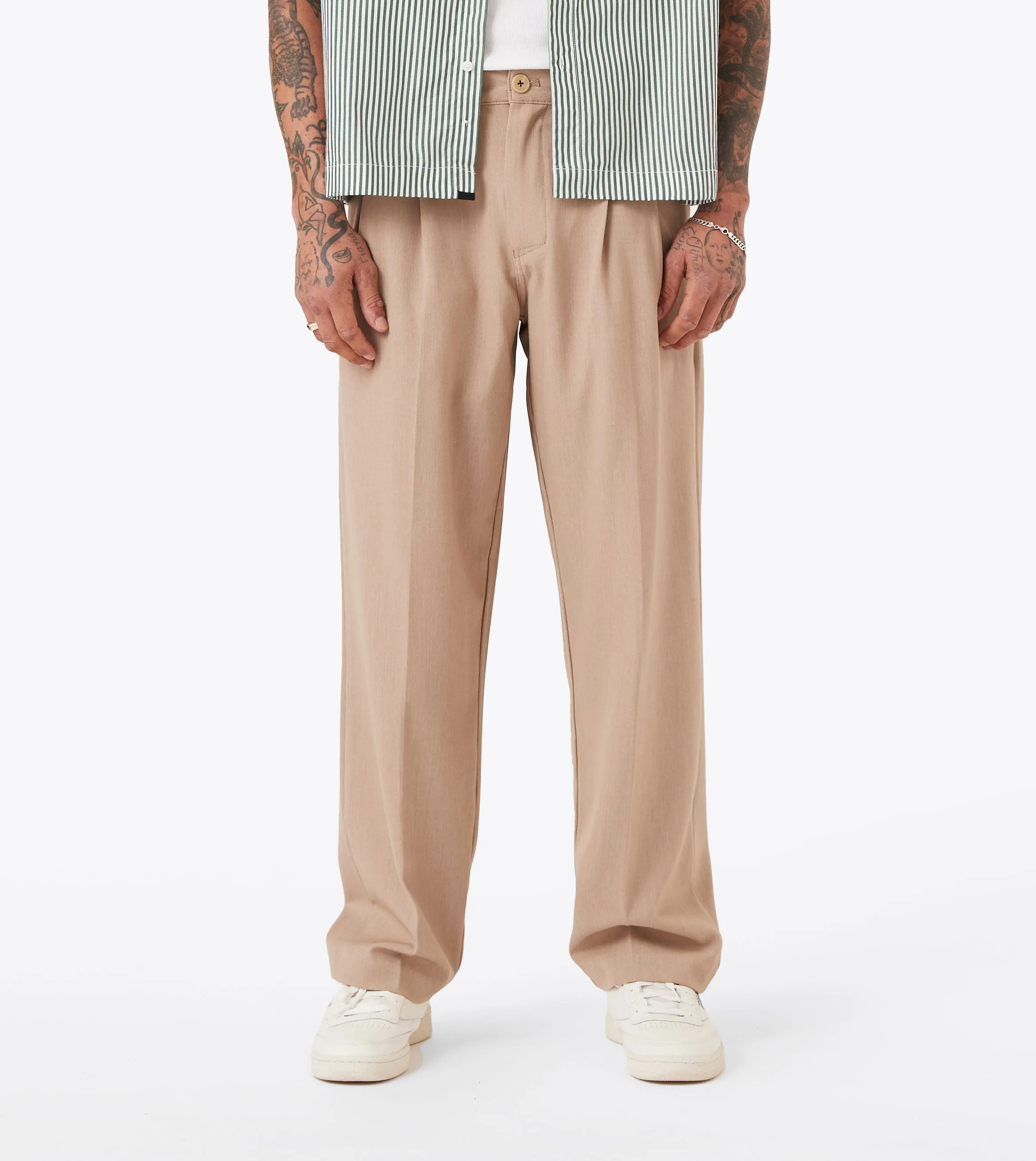 Herringbone Flow Pant Beige Flattering Design No Ride Up Design