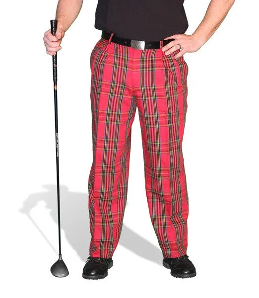 Golf Knickers: Mens 'Par 5' Cotton/Ramie Plaid Golf Trousers -Royal Stewart Casual Comfort Wear