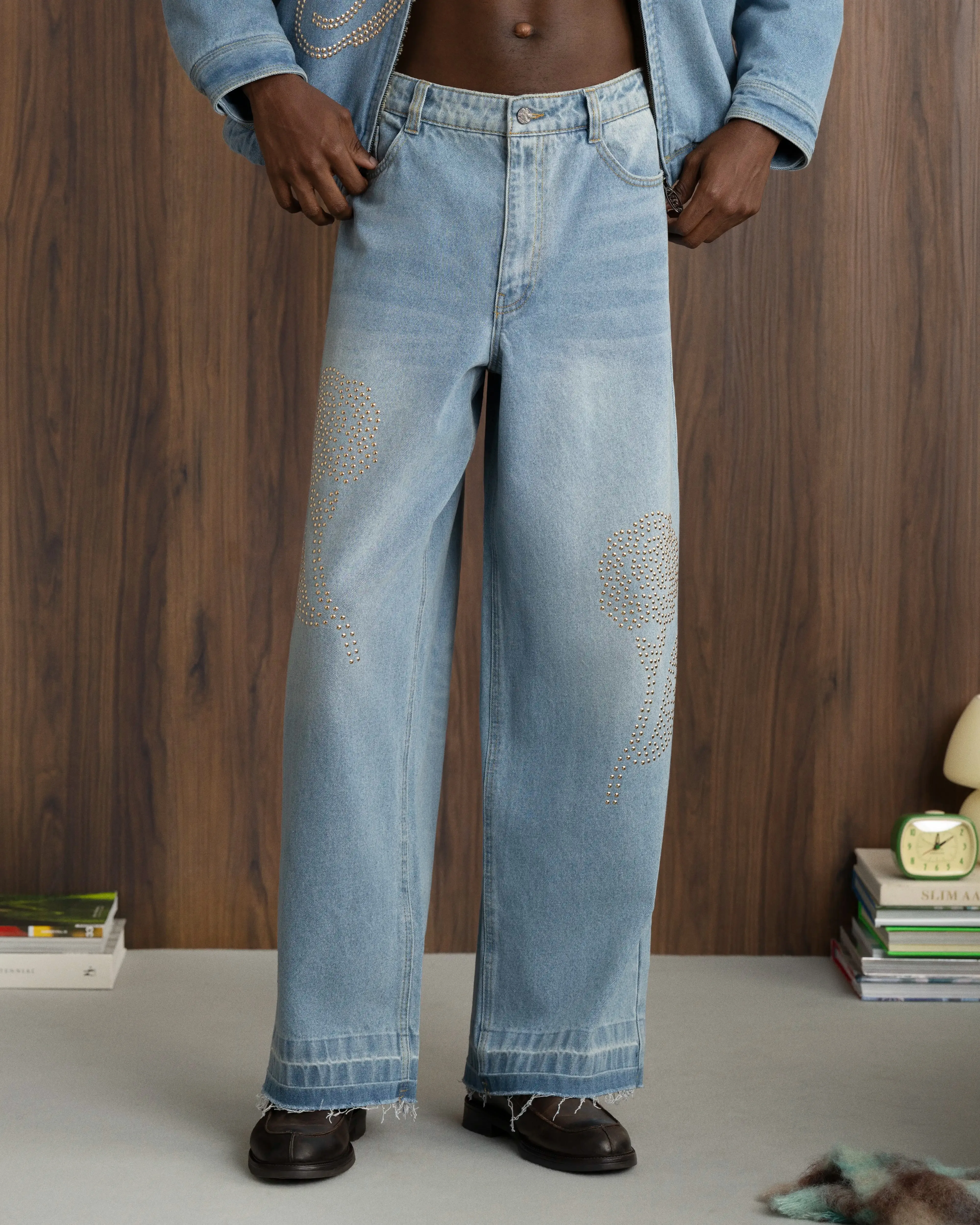 Old Baggy Denim Fantasy Jewel Flowers Reinforced Pockets Classic Vibe